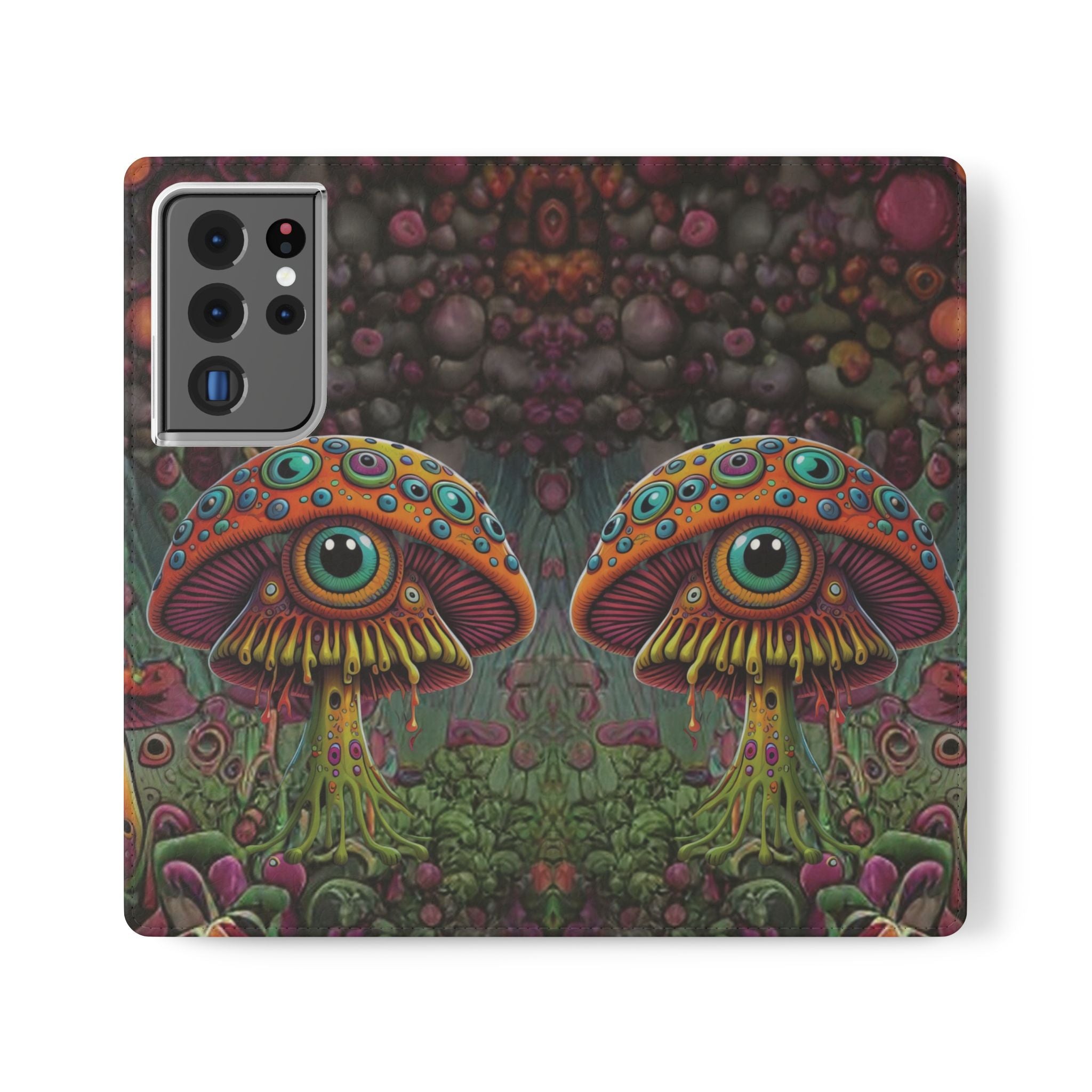 Trippy Mushroom Cottagecore Flip Wallet Phone Case - Mushroom Wallet Case for Samsung iPhone - Psychedelic Wallet Phone Cases