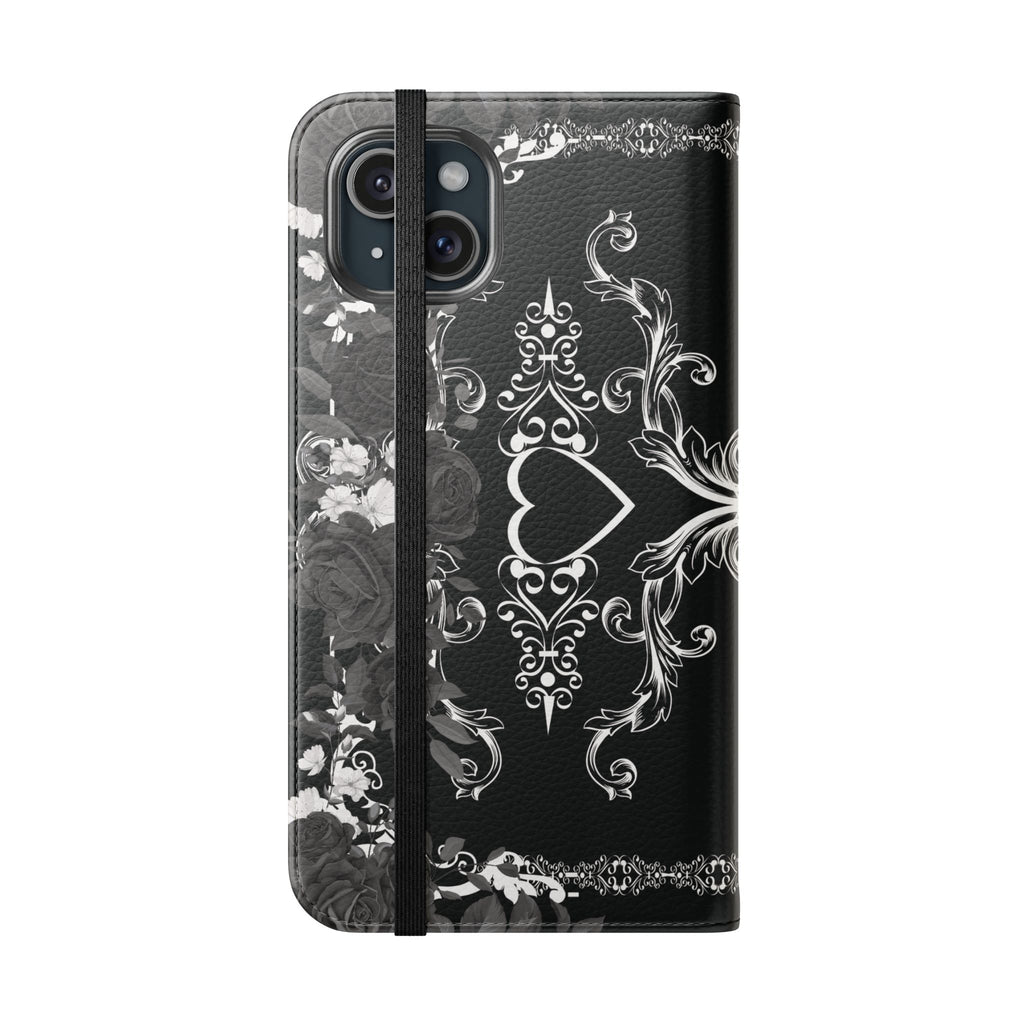 Romantic Goth Wallet Flip Case - Goth Botanical Phone Case