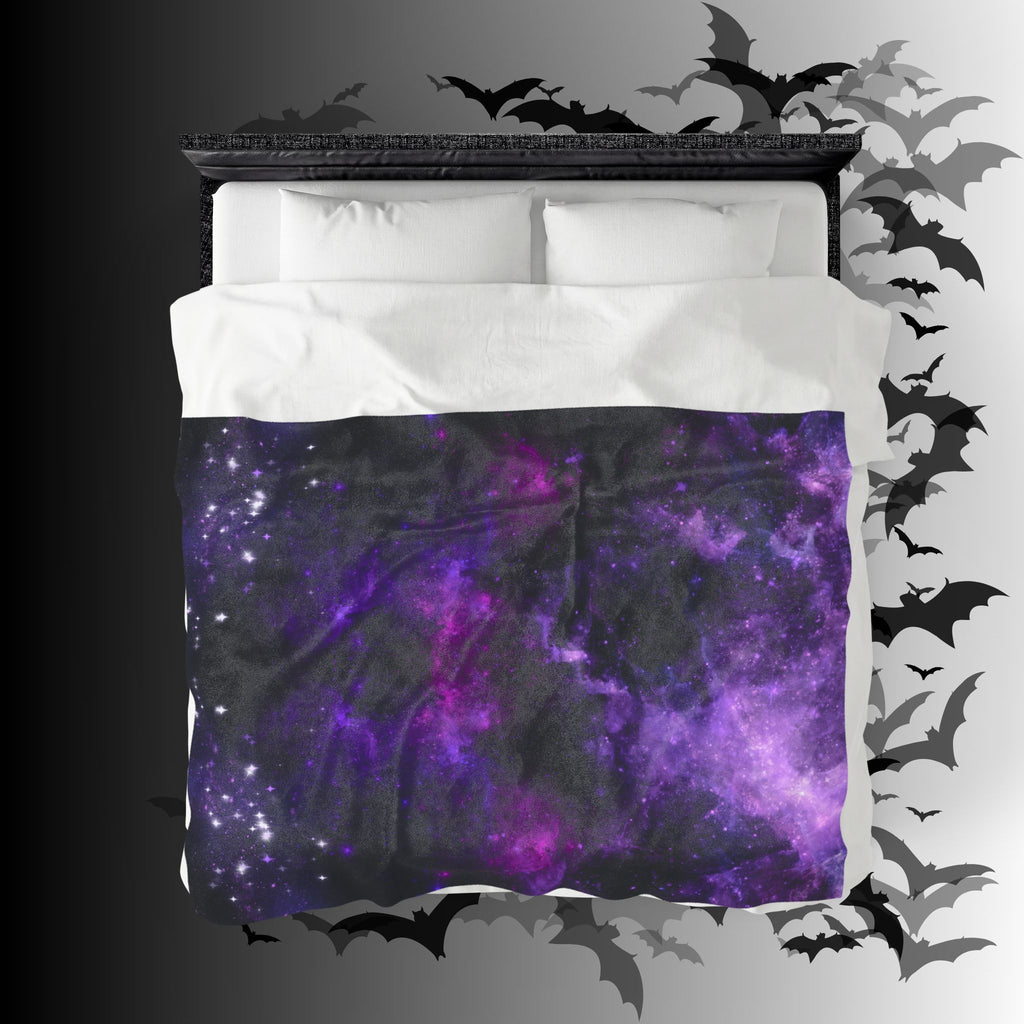 Pastel Goth Purple Galaxy Throw Blanket — Cosmic Nebula Home Decor