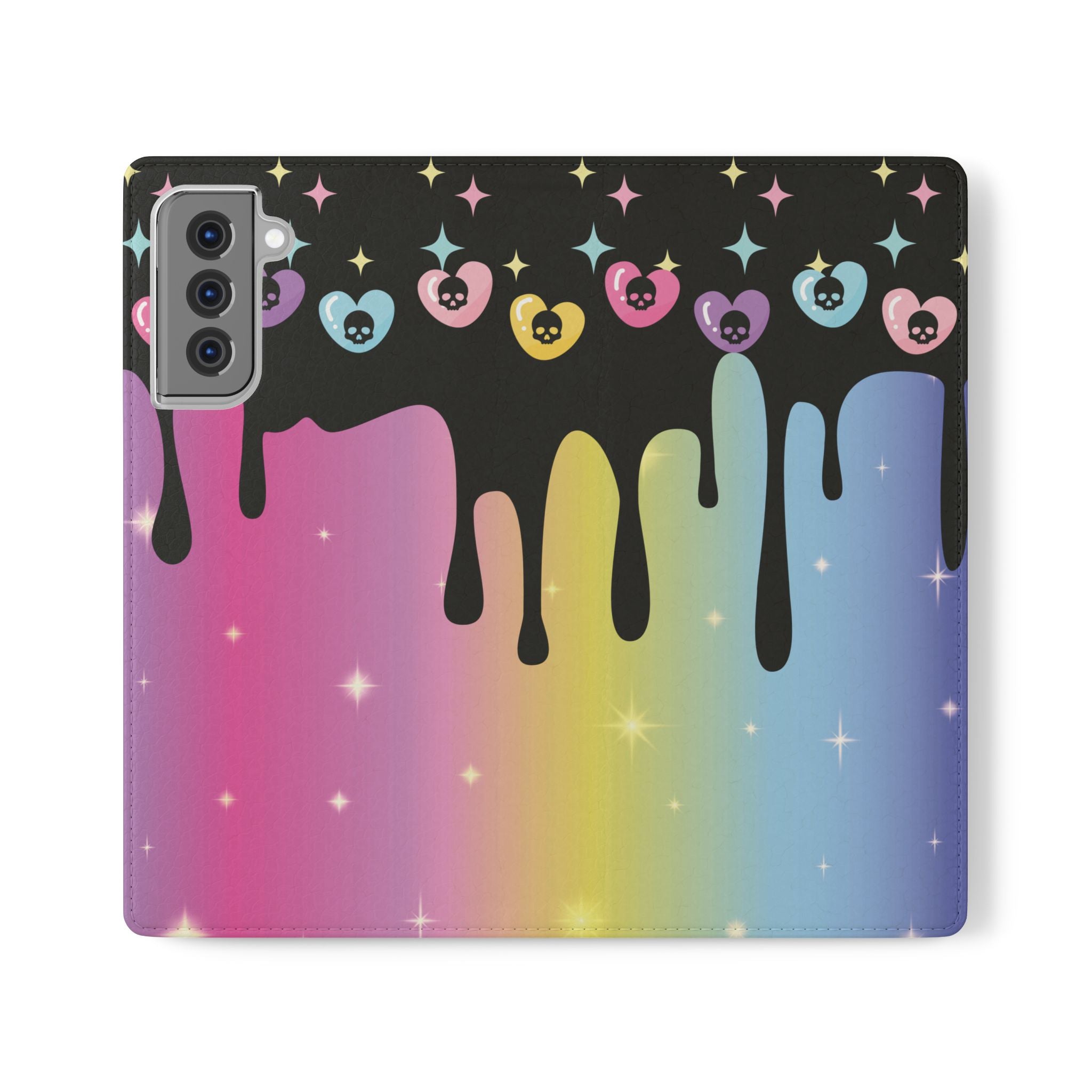 Pastel Goth Drippy Rainbow Skulls Flip Wallet Phone Case - Wallet Case for Samsung and iPhone - Gothic Style Wallet Phone Cases
