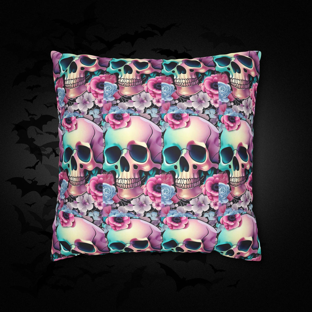 Pastel Goth Floral Skull Throw Pillow — Dark Floral Emo Home Decor
