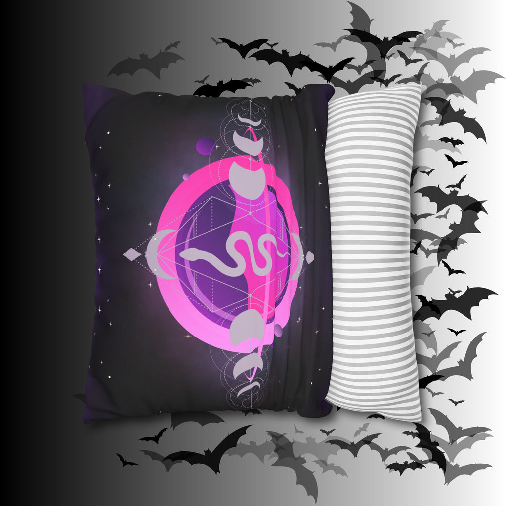 Pastel Goth Celestial Snake Moon Phases Throw Pillow — Witchy Dark Home Decor