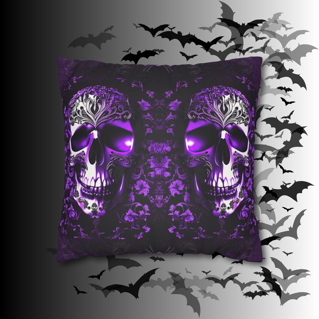 Purple Gothic Skull Throw Pillow — Damask Dark Home Decor