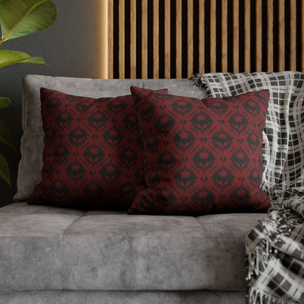 Gothic Bat Diamond Pattern Throw Pillow — Dark Red Damask Home Decor