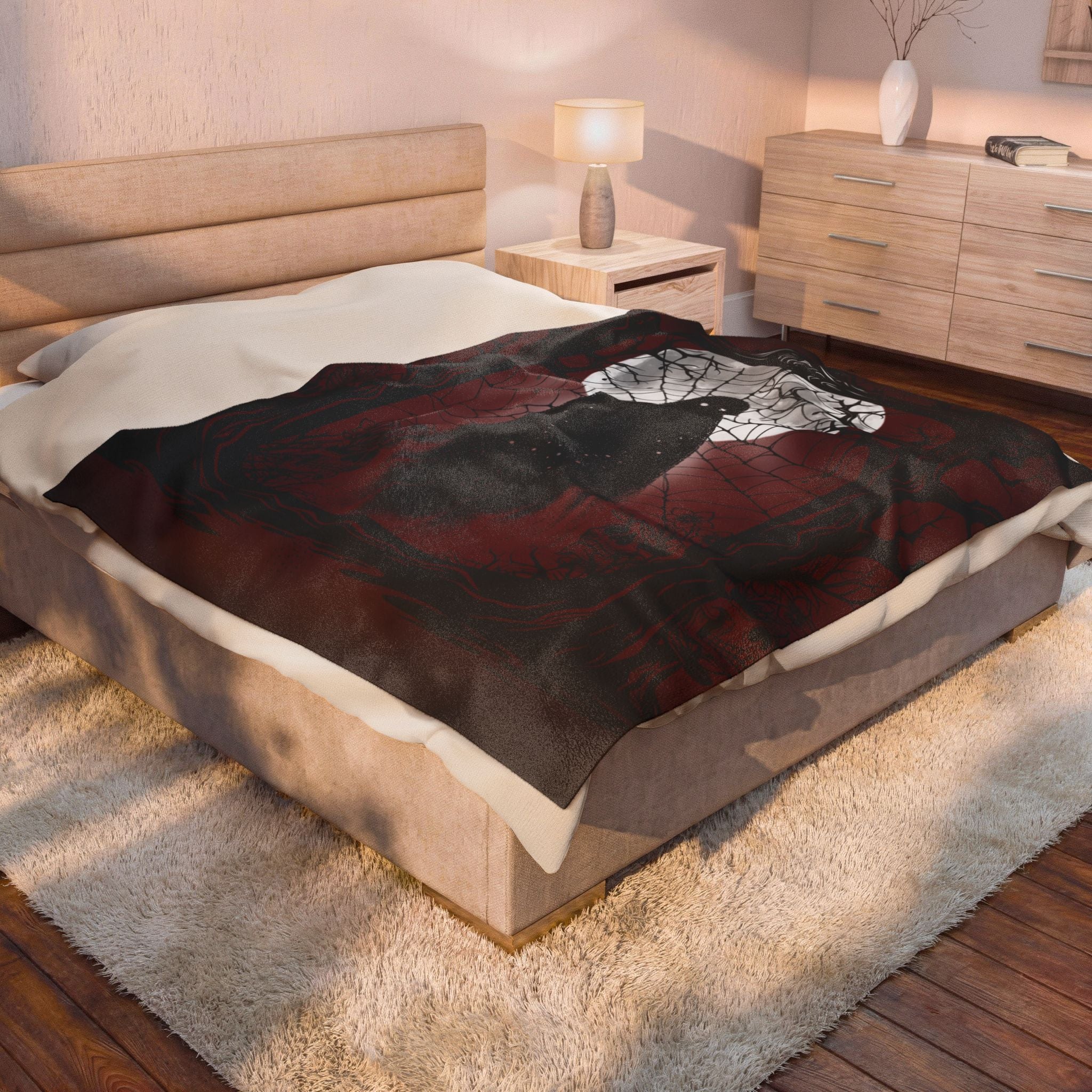 Gothic Ghost Spider Web Throw Blanket — Dark Halloween Home Decor