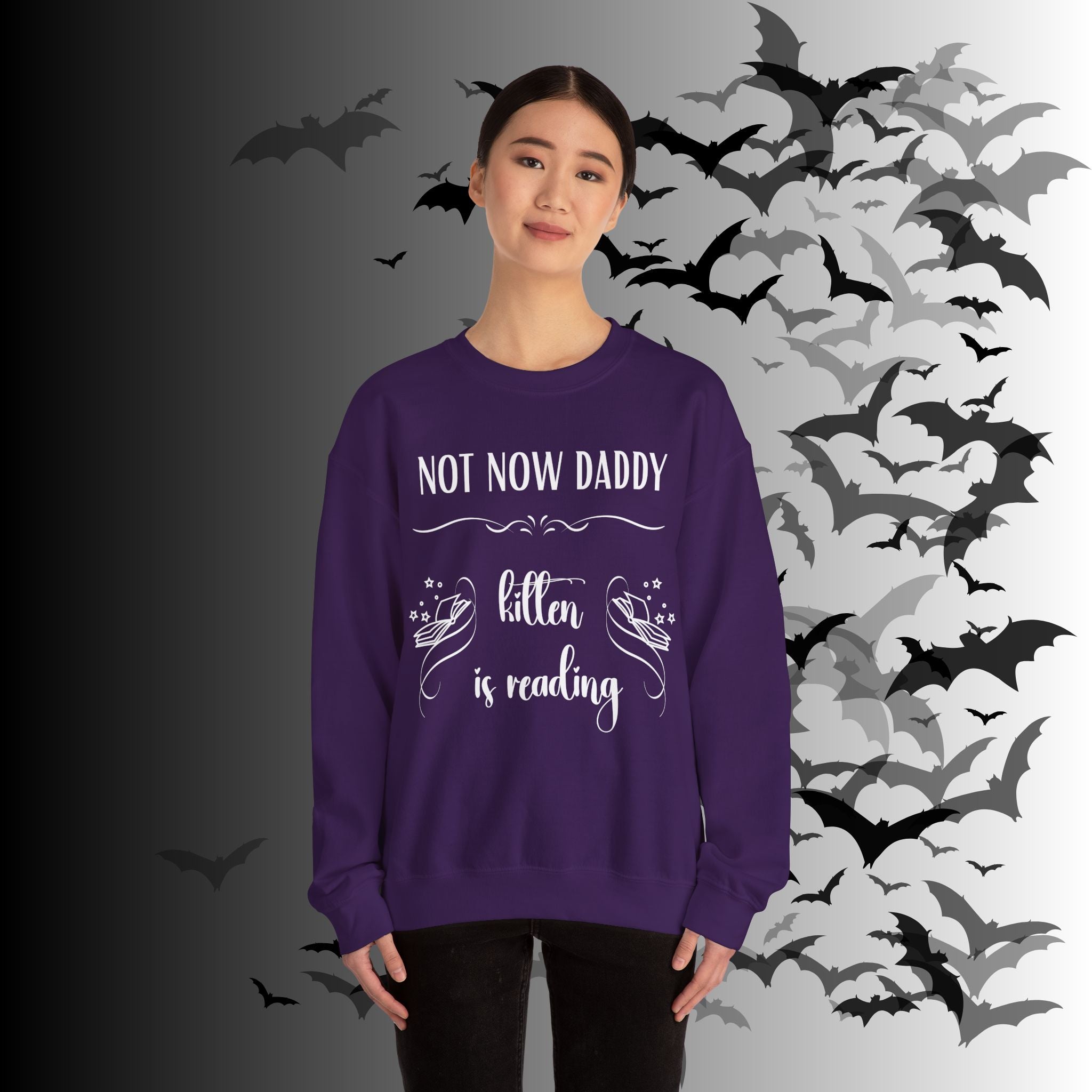 Not Now Daddy Kitten Is Reading Crewneck Sweatshirt — Funny Book Lover