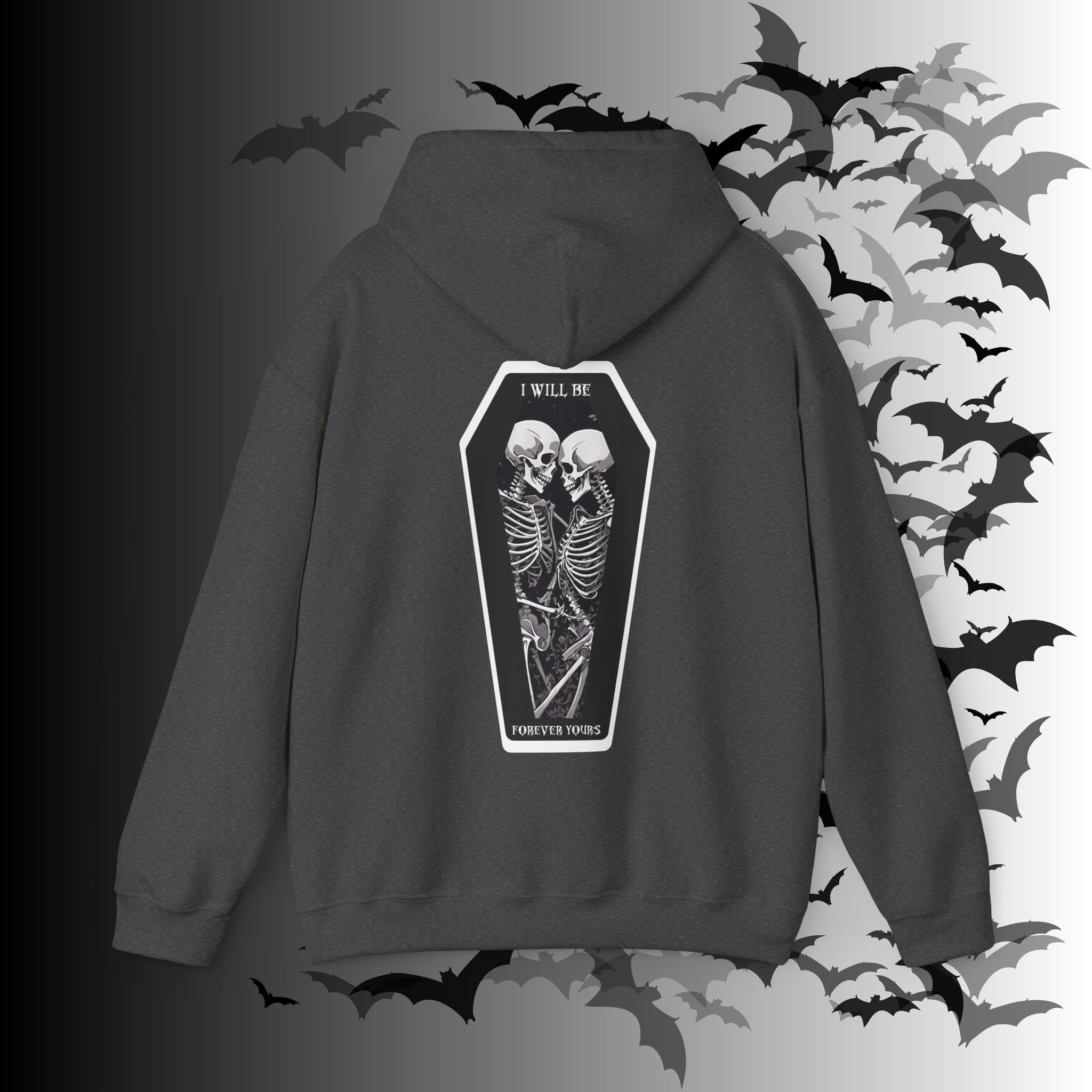 Gothic Skeleton "Forever Yours" Couples Hoodie — Dark Romance Front & Back Print