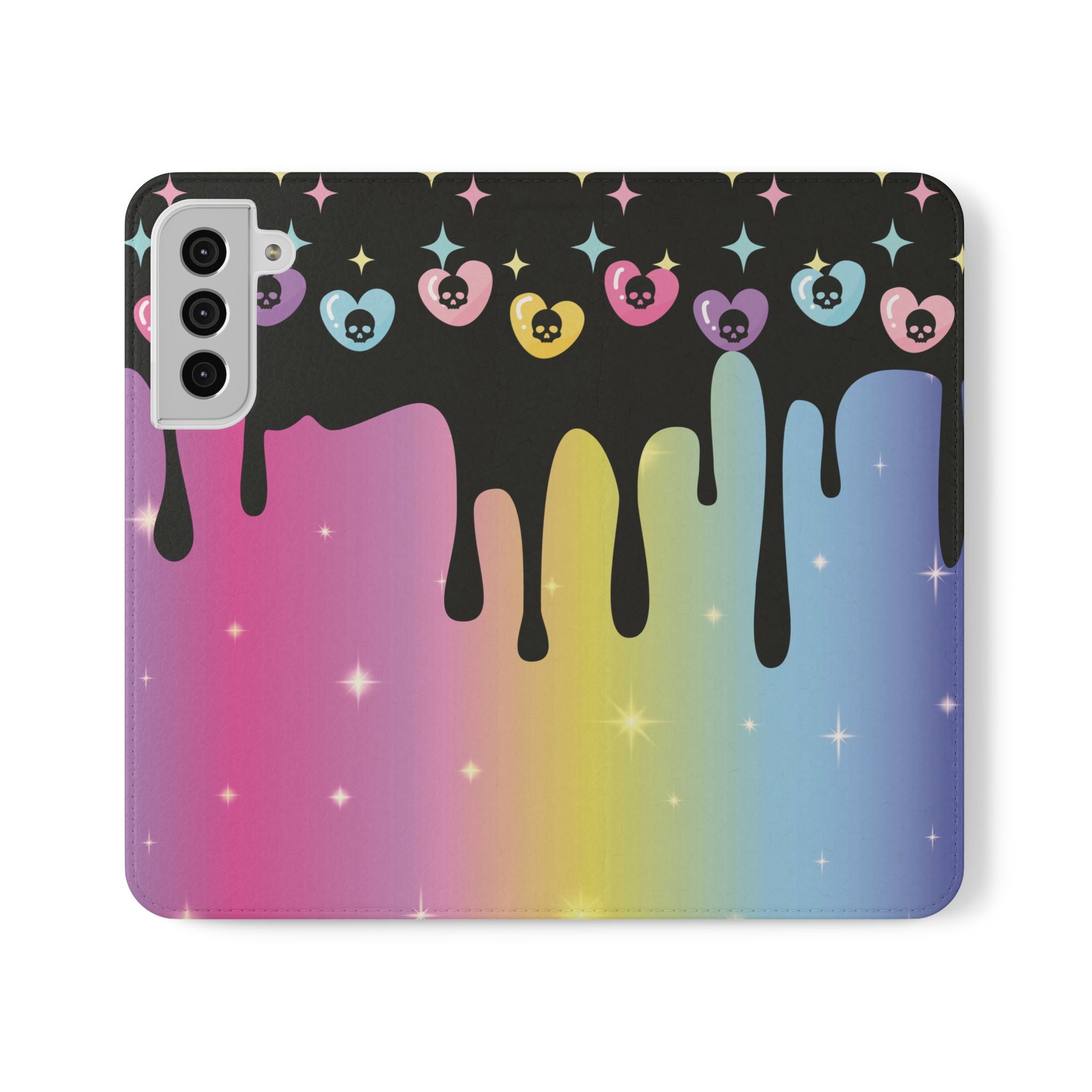 Pastel Goth Drippy Rainbow Skulls Flip Wallet Phone Case - Wallet Case for Samsung and iPhone - Gothic Style Wallet Phone Cases