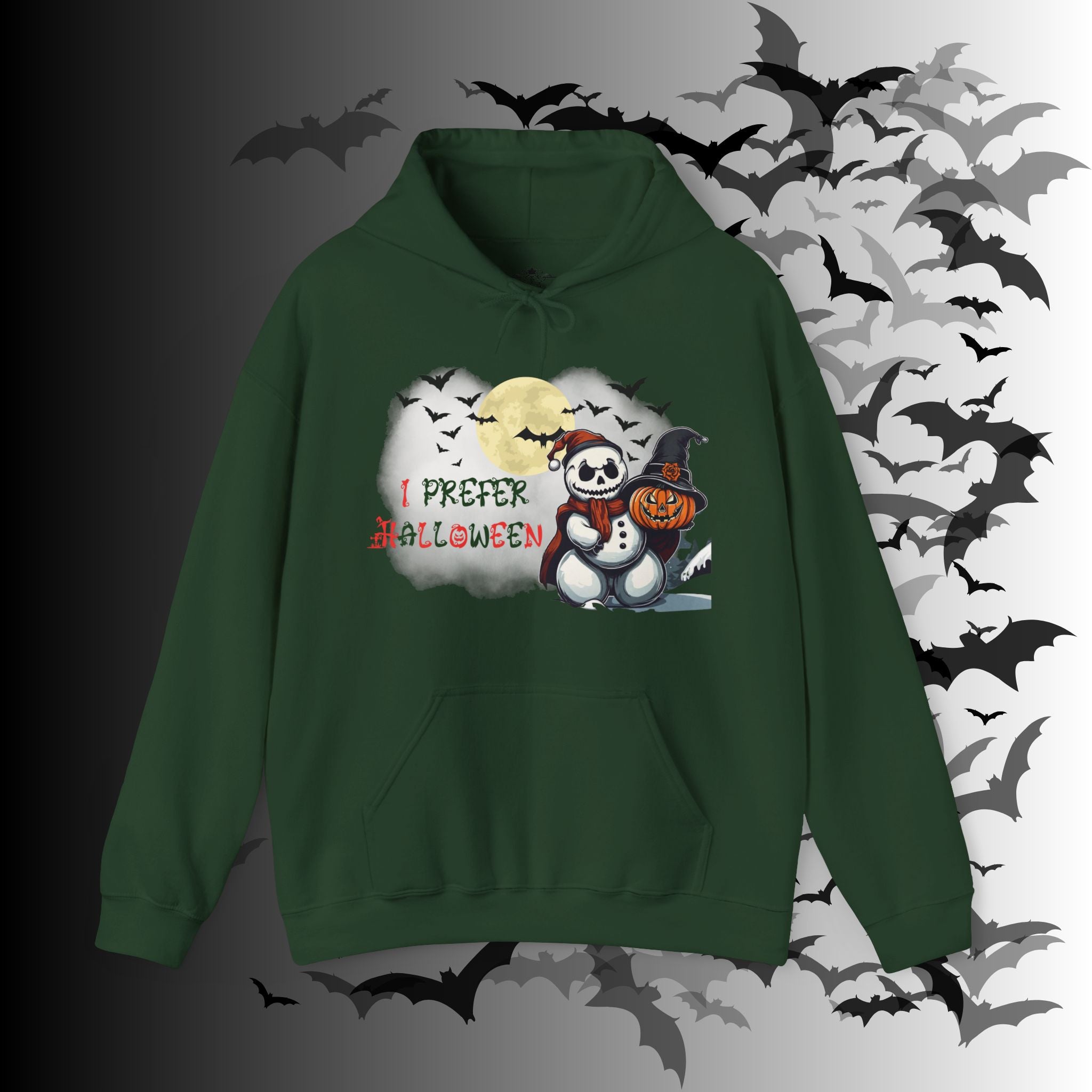 I Prefer Halloween Hoodie — Gothic Christmas Skull Snowman Pumpkin