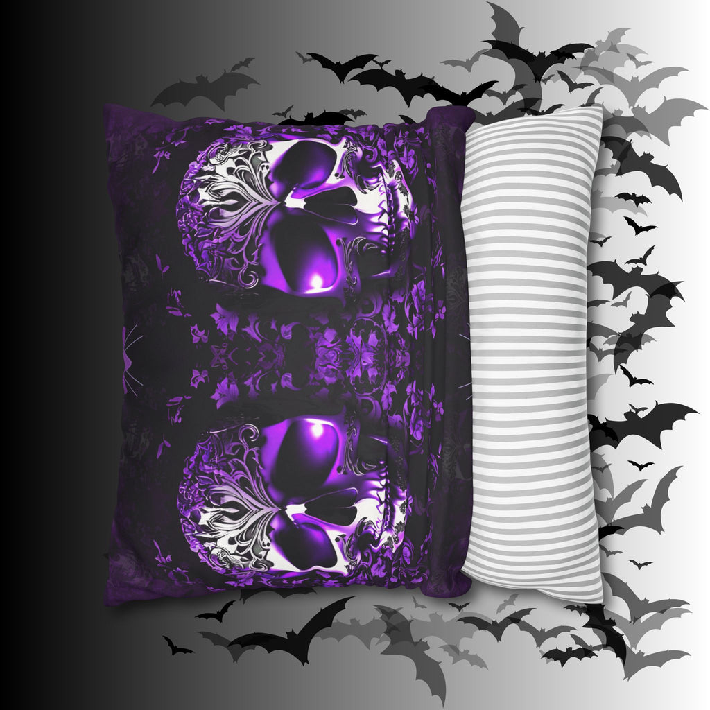Purple Gothic Skull Throw Pillow — Damask Dark Home Decor