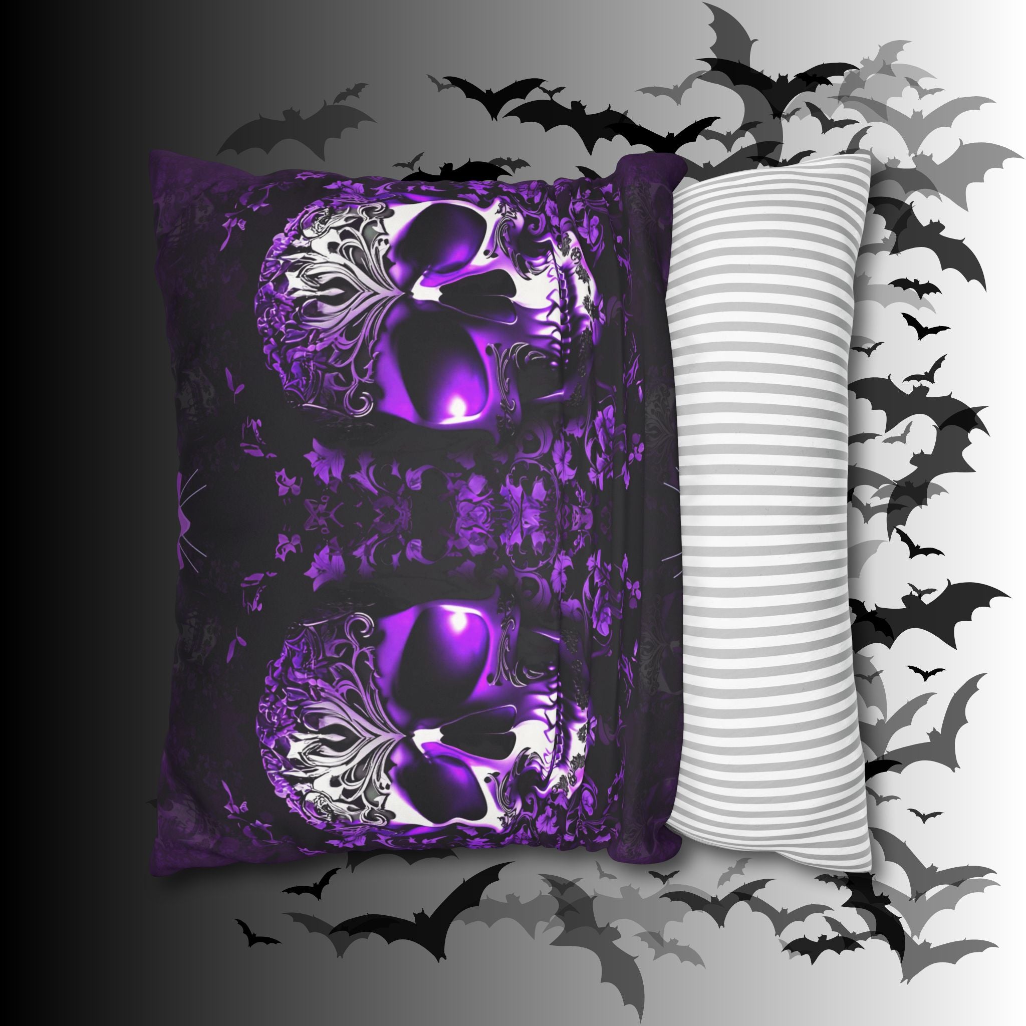 Purple Gothic Skull Throw Pillow — Damask Dark Home Decor