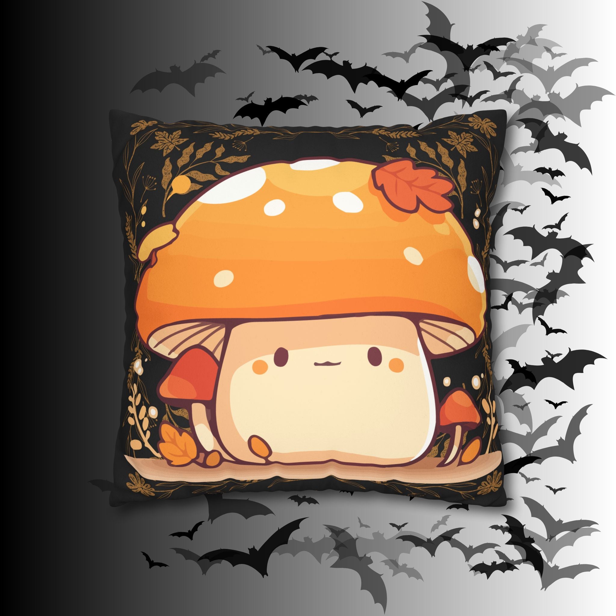 Dark Cottagecore Mushroom Throw Pillow — Forest Witch Kawaii Home Decor