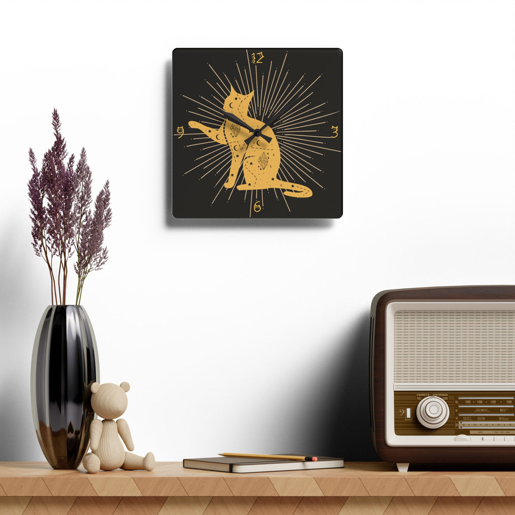 Celestial Cat Wall Clock — Gold Witchy Acrylic Art Print Home Decor