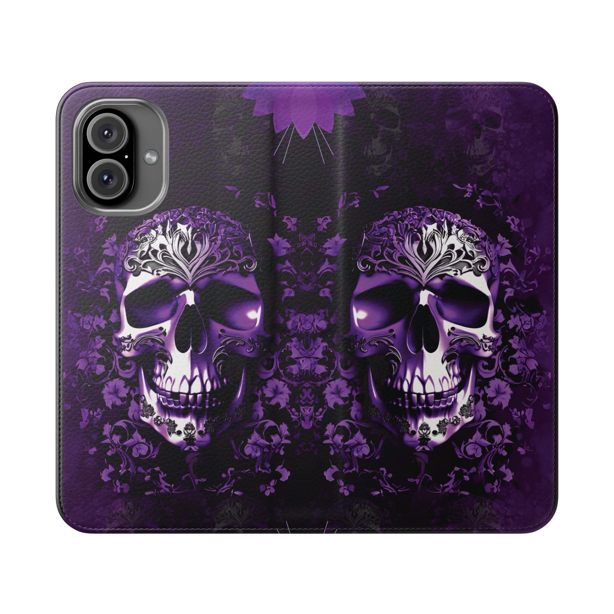 Purple Pastel Goth Skull Flip Wallet Phone Case - Skull Wallet Case for Samsung iPhone - Gothic Style Skull Wallet Phone Cases