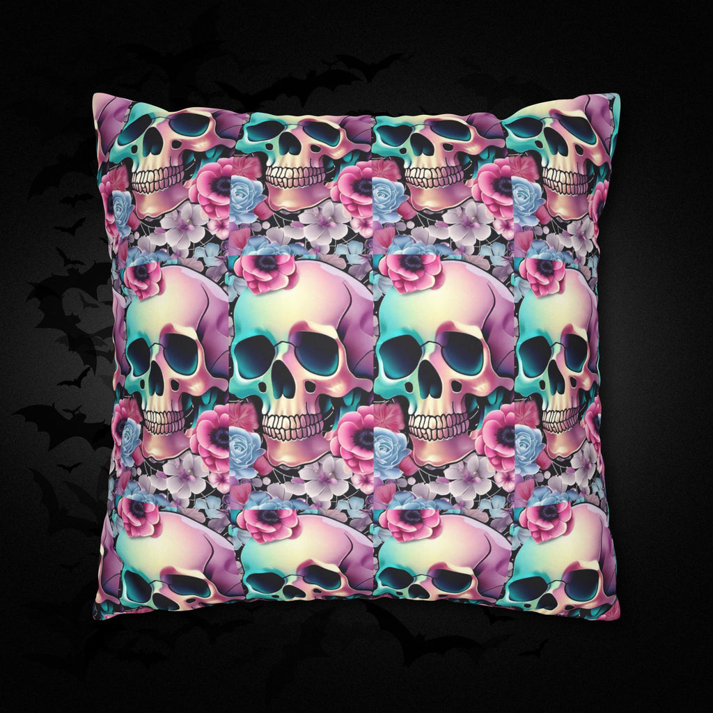 Pastel Goth Floral Skull Throw Pillow — Dark Floral Emo Home Decor