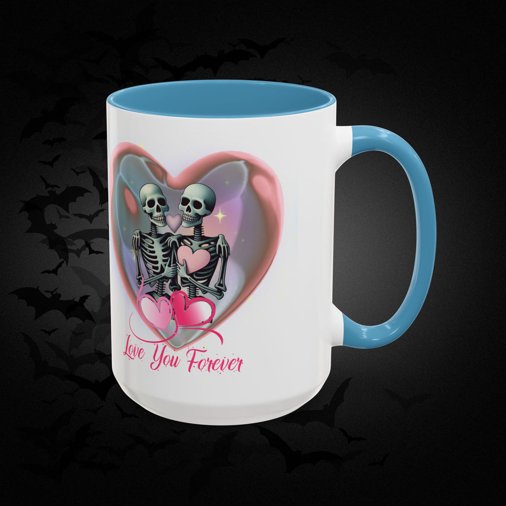 Love You Forever Valloween Coffee Mug — Skeleton Couple Heart Design (11/15oz)