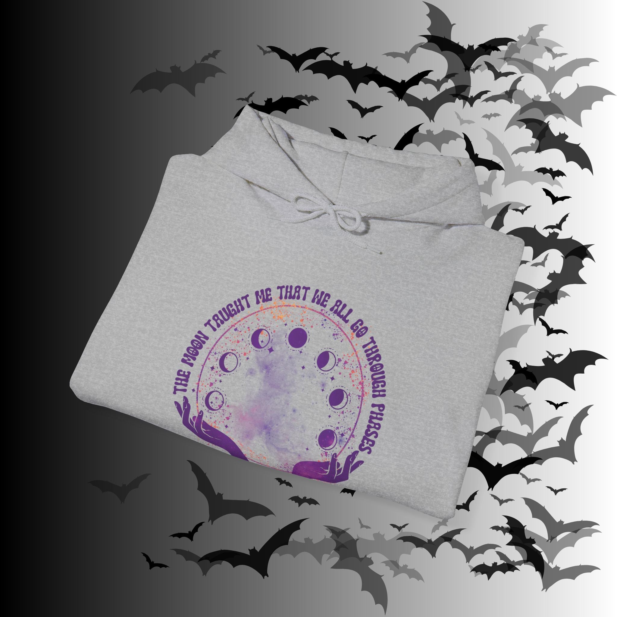 The Moon Taught Me We All Go Through Phases Hoodie — Witchy Moon Phase Pullover