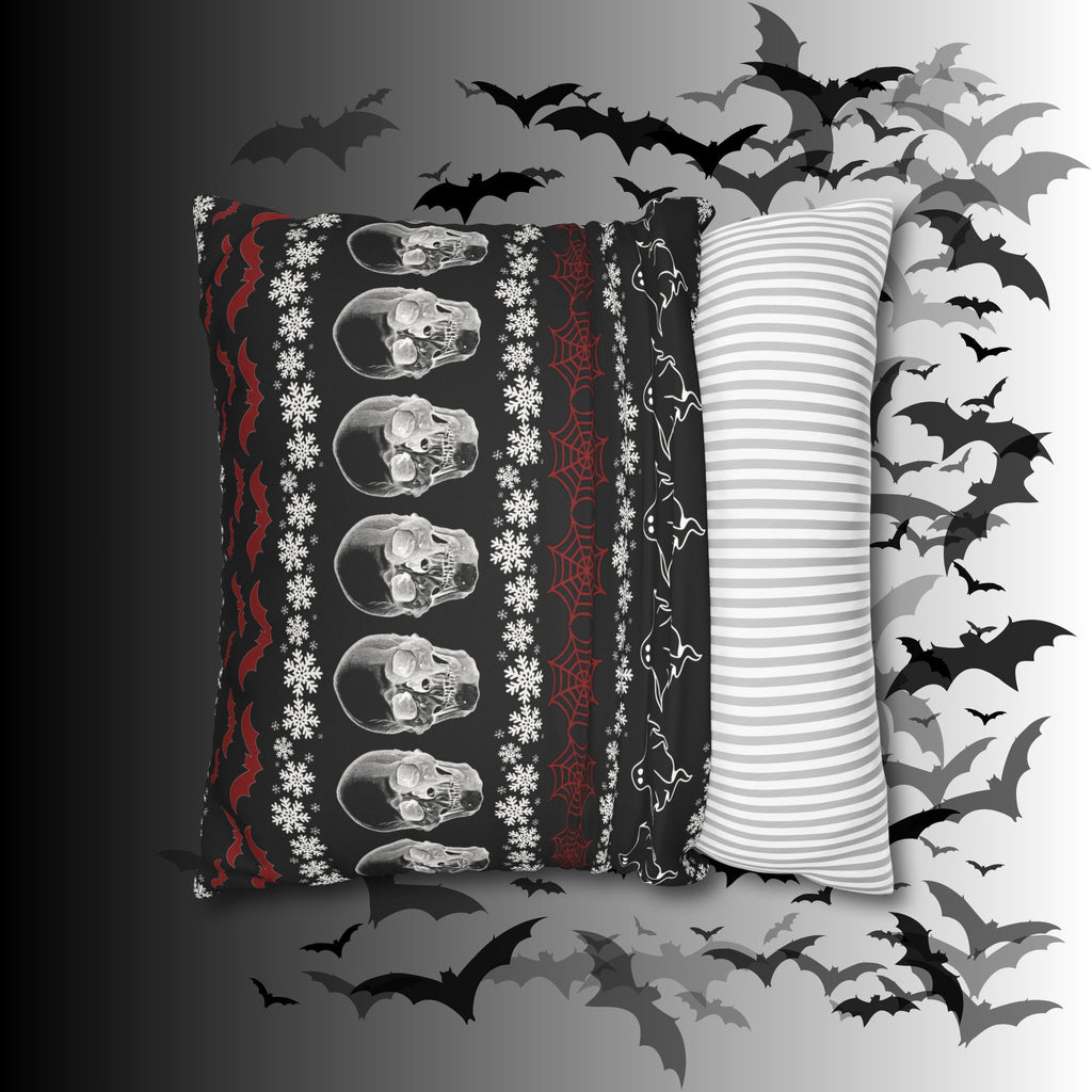 Merry Creepmas Gothic Ugly Sweater Throw Pillow — Goth Holiday Dark Home Decor