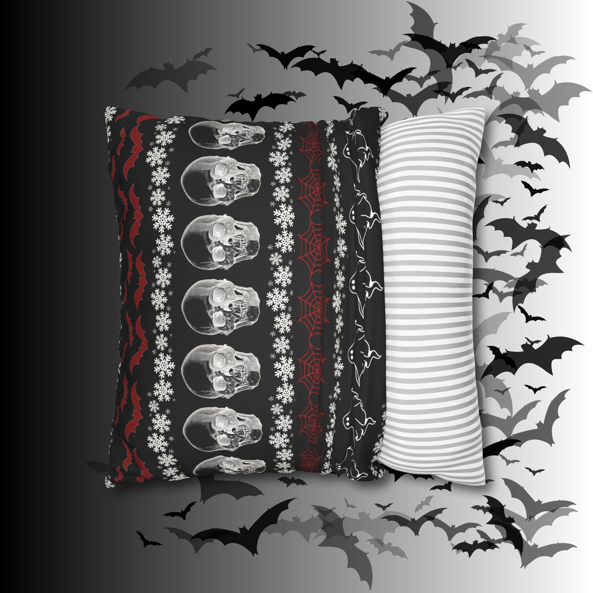 Merry Creepmas Gothic Ugly Sweater Throw Pillow — Goth Holiday Dark Home Decor