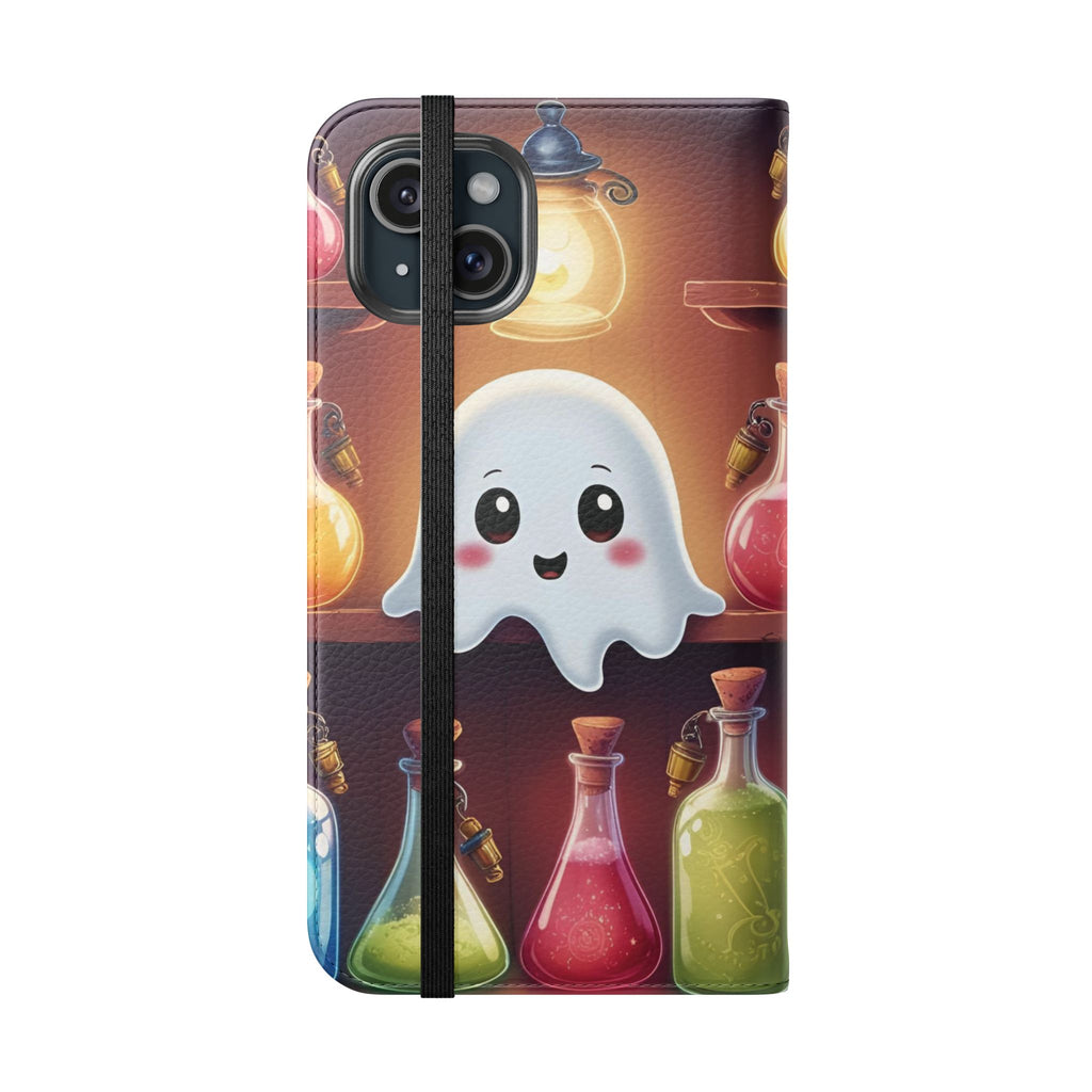 Apothecary Ghost Flip Wallet Case - Spooky Halloween Phone Case - Gothic Ghost Smartphone Case -  Ghost on a Shelf Wallet Case