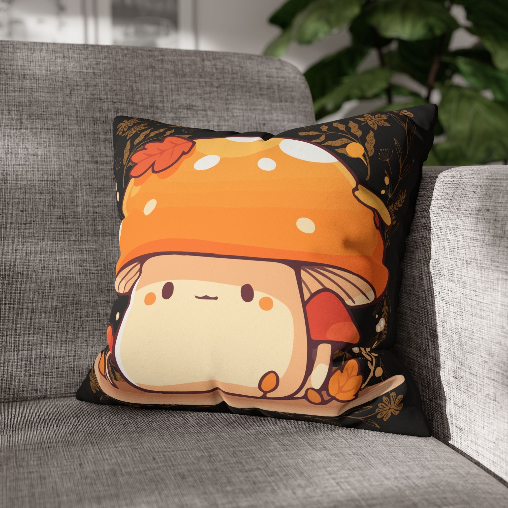 Dark Cottagecore Mushroom Throw Pillow — Forest Witch Kawaii Home Decor