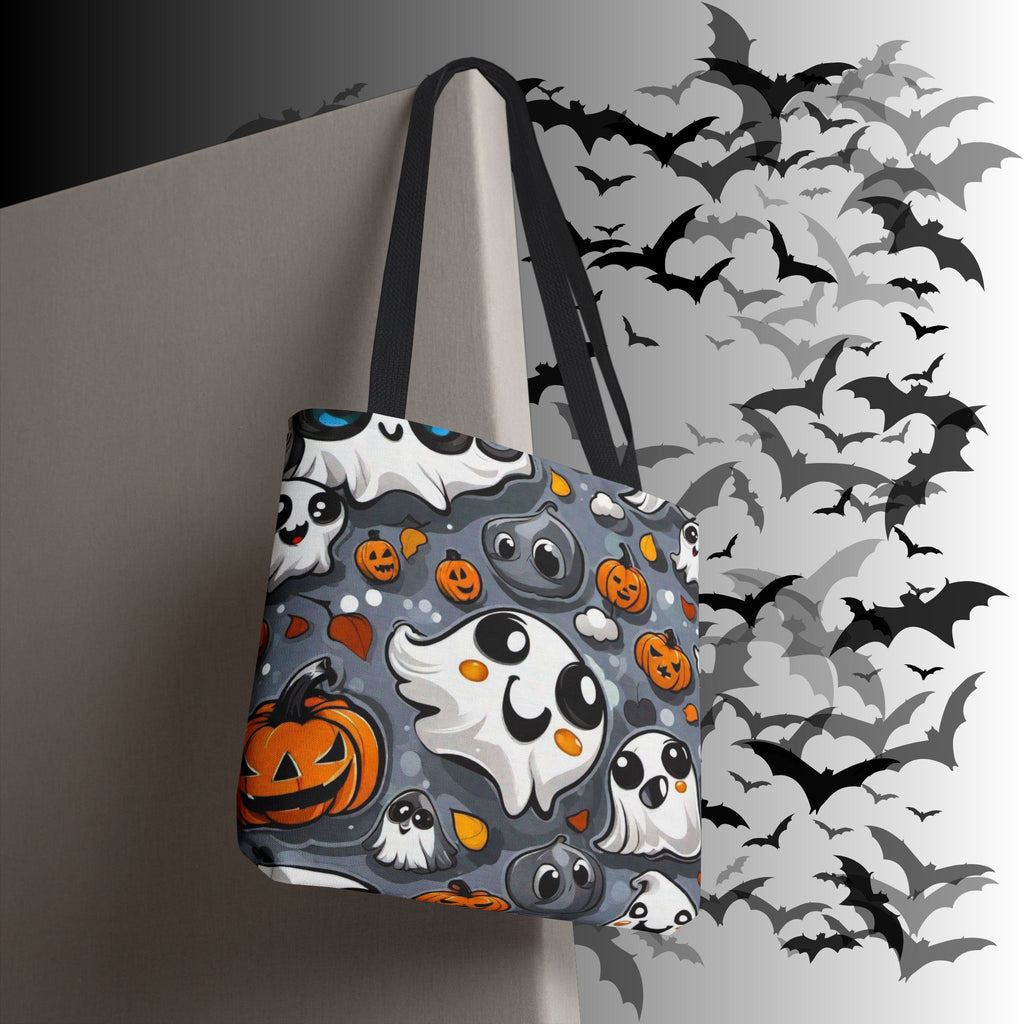 Kawaii Ghost & Pumpkin Halloween Tote Bag — Spooky All-Over Print