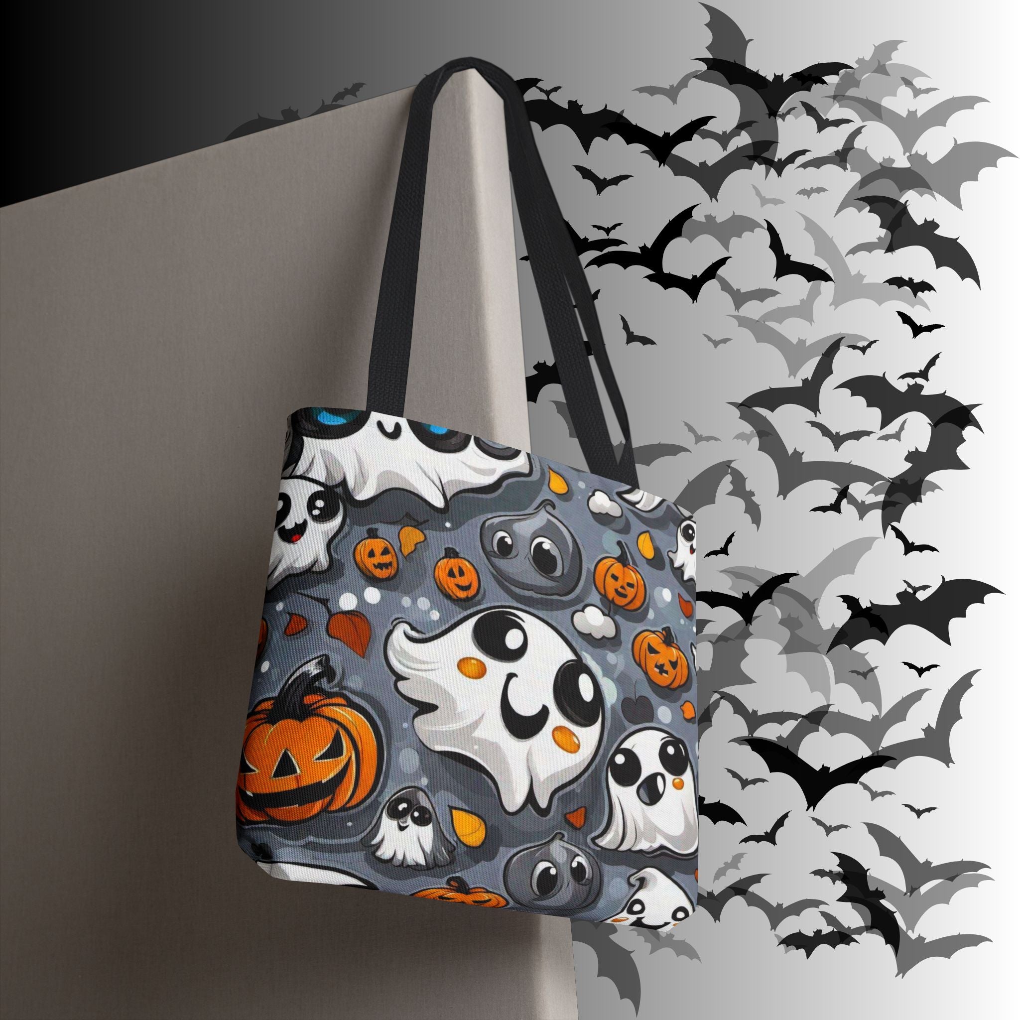 Kawaii Ghost & Pumpkin Halloween Tote Bag — Spooky All-Over Print