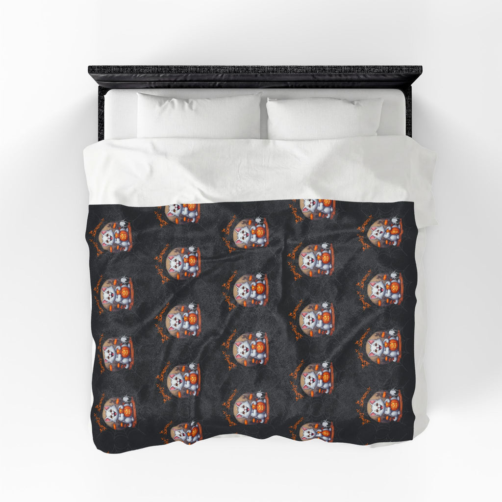 Spooky Season Cat Halloween Throw Blanket — Pumpkin Gothic Home Decor