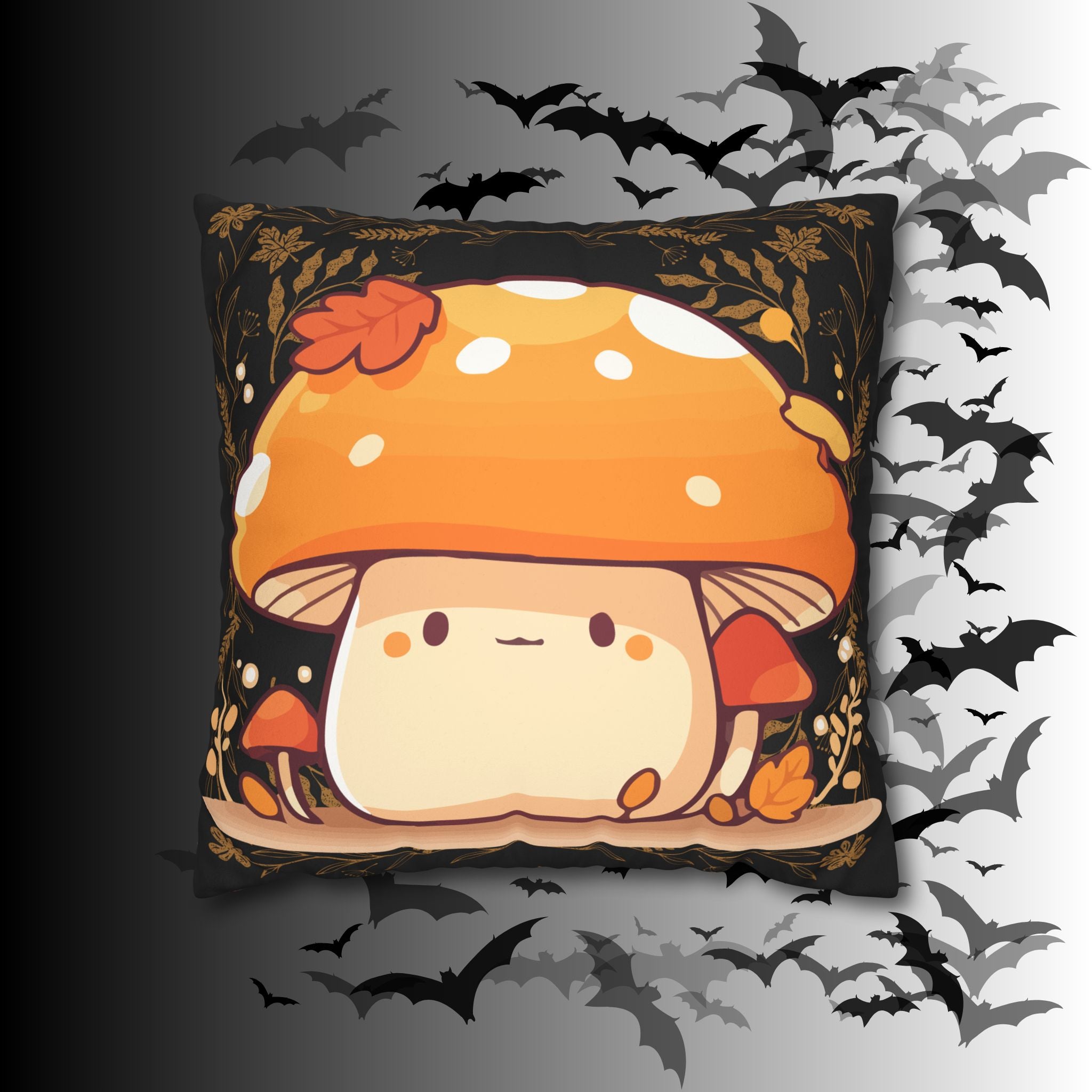 Dark Cottagecore Mushroom Throw Pillow — Forest Witch Kawaii Home Decor