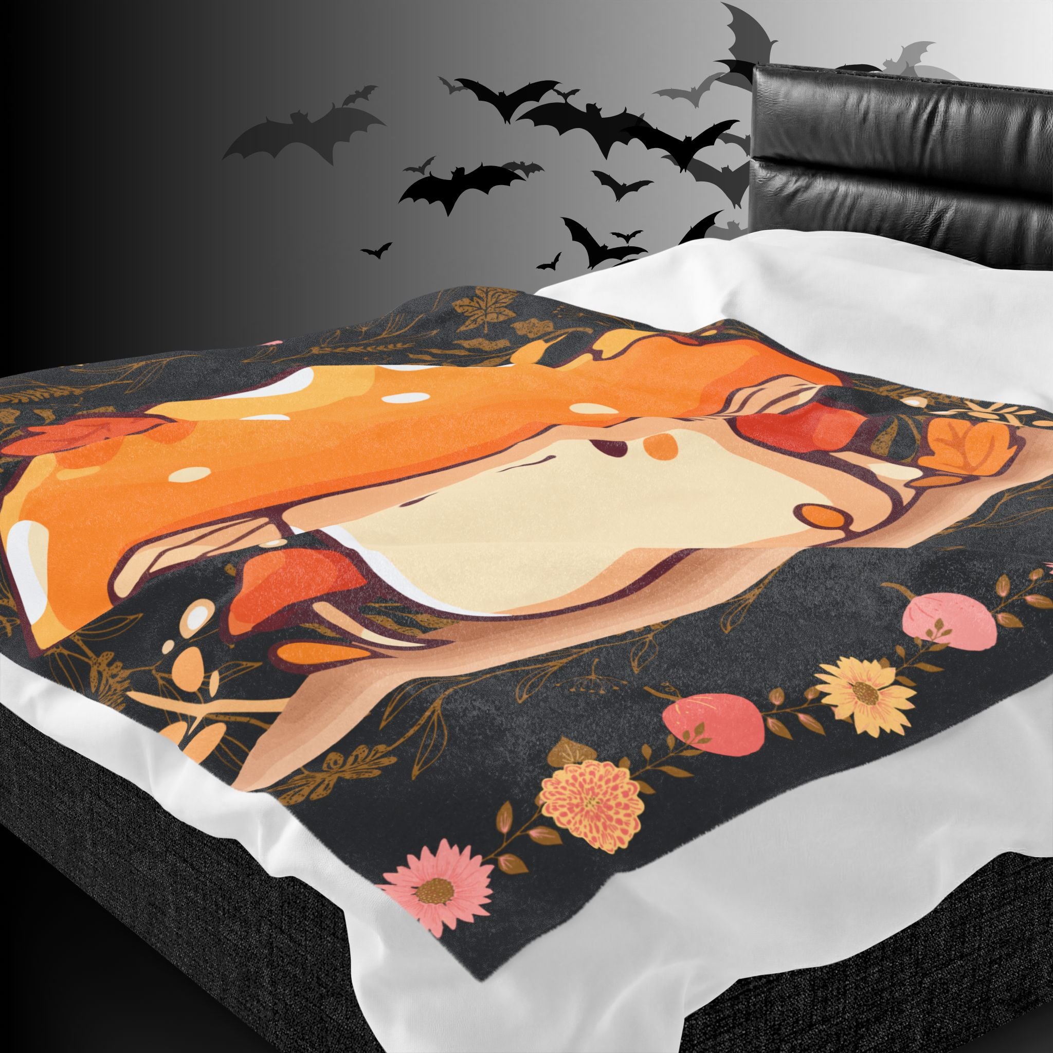 Dark Cottagecore Kawaii Mushroom Throw Blanket — Cozy Autumn Home Decor