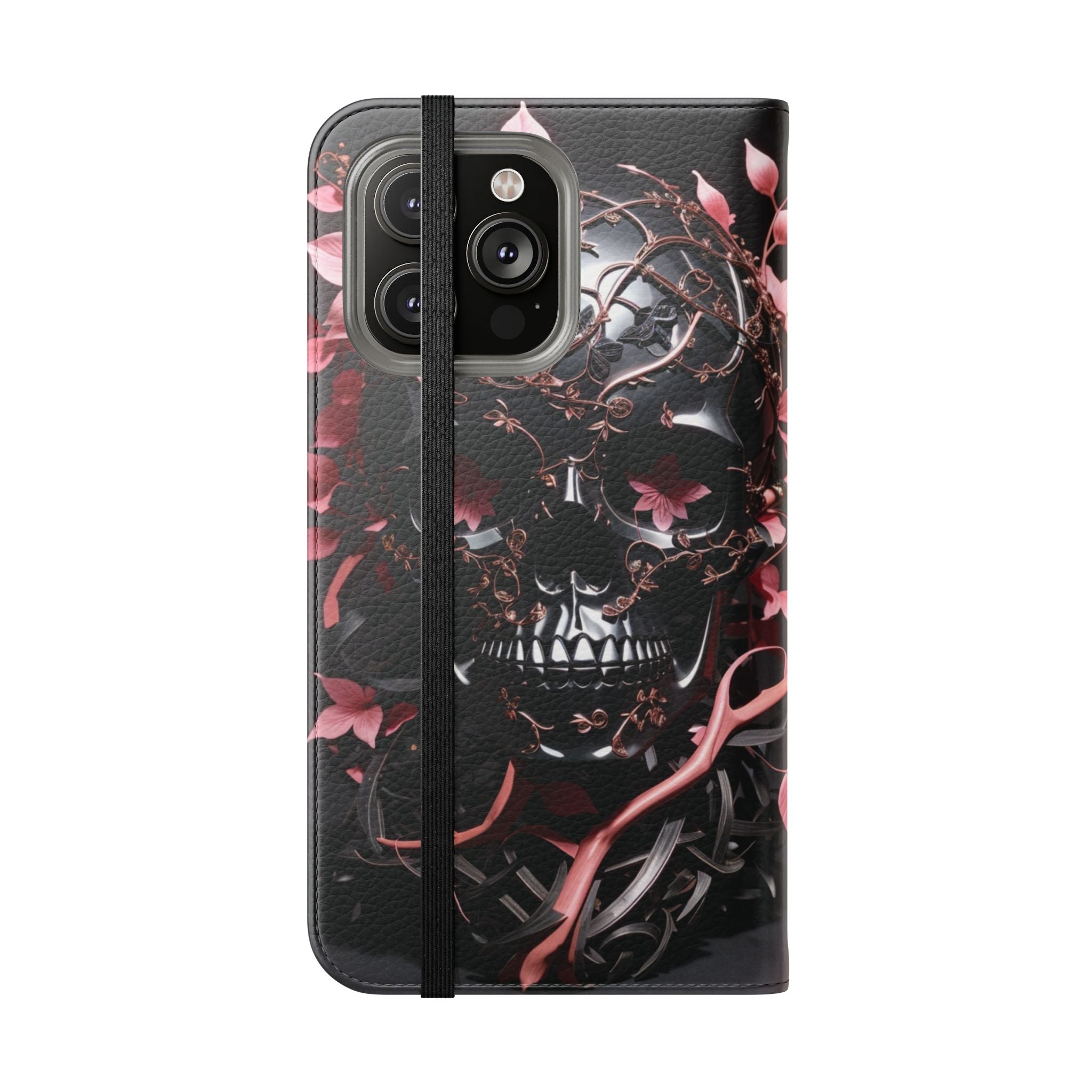 Pink Pastel Goth Skull Flip Wallet Phone Case - Skull Wallet Case for Samsung iPhone - Gothic Style Skull Wallet Phone Cases