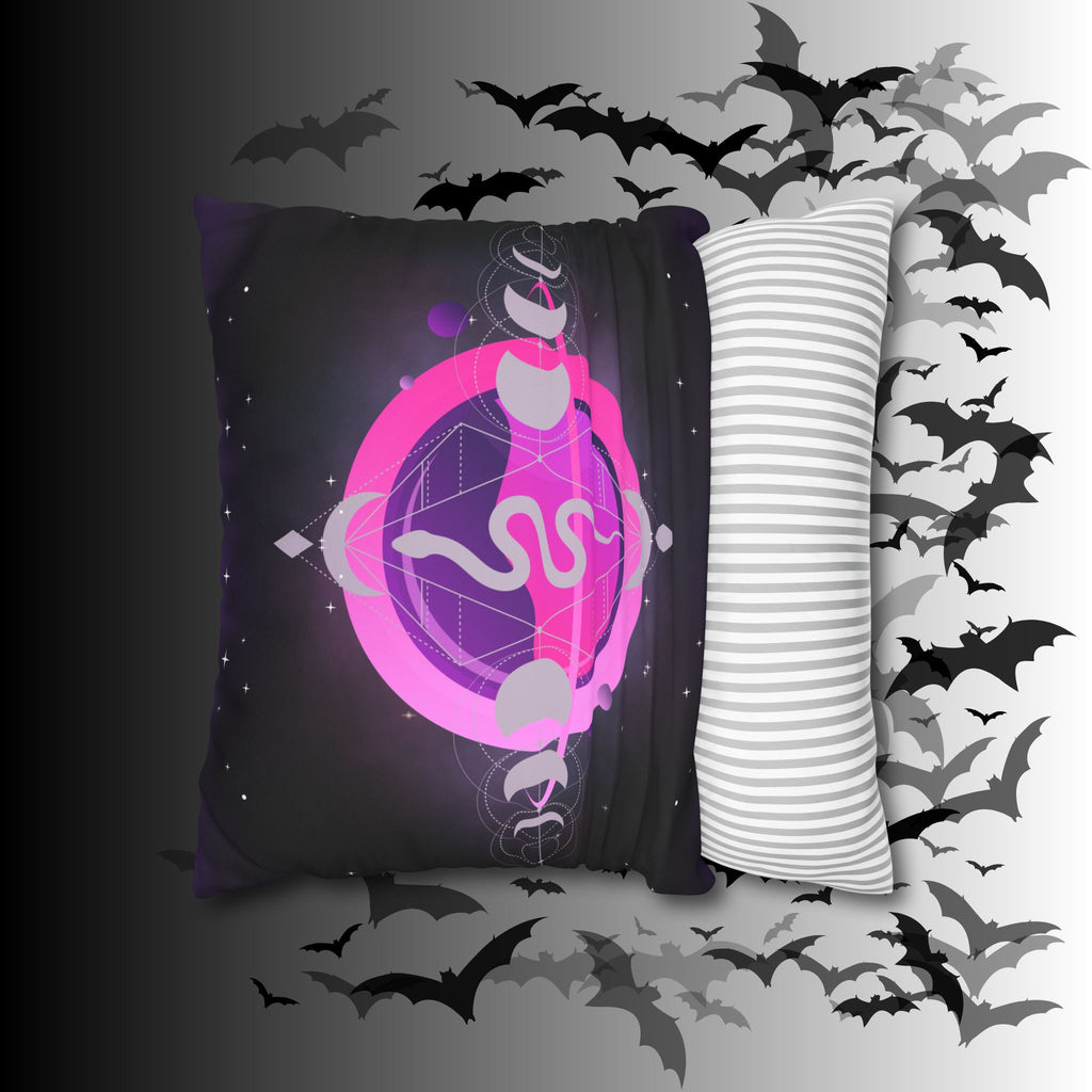 Pastel Goth Celestial Snake Moon Phases Throw Pillow — Witchy Dark Home Decor