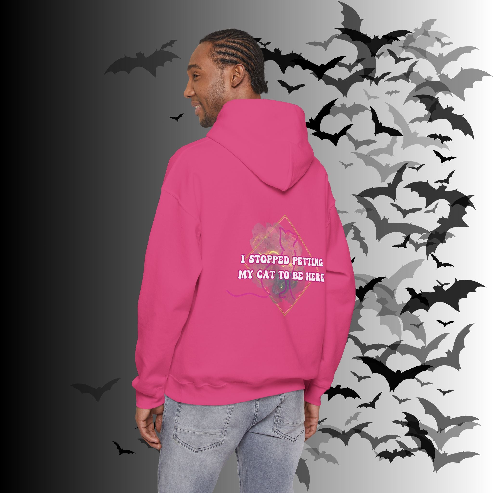 I Stopped Petting My Cat To Be Here Hoodie — Funny Cat Lover Back Print