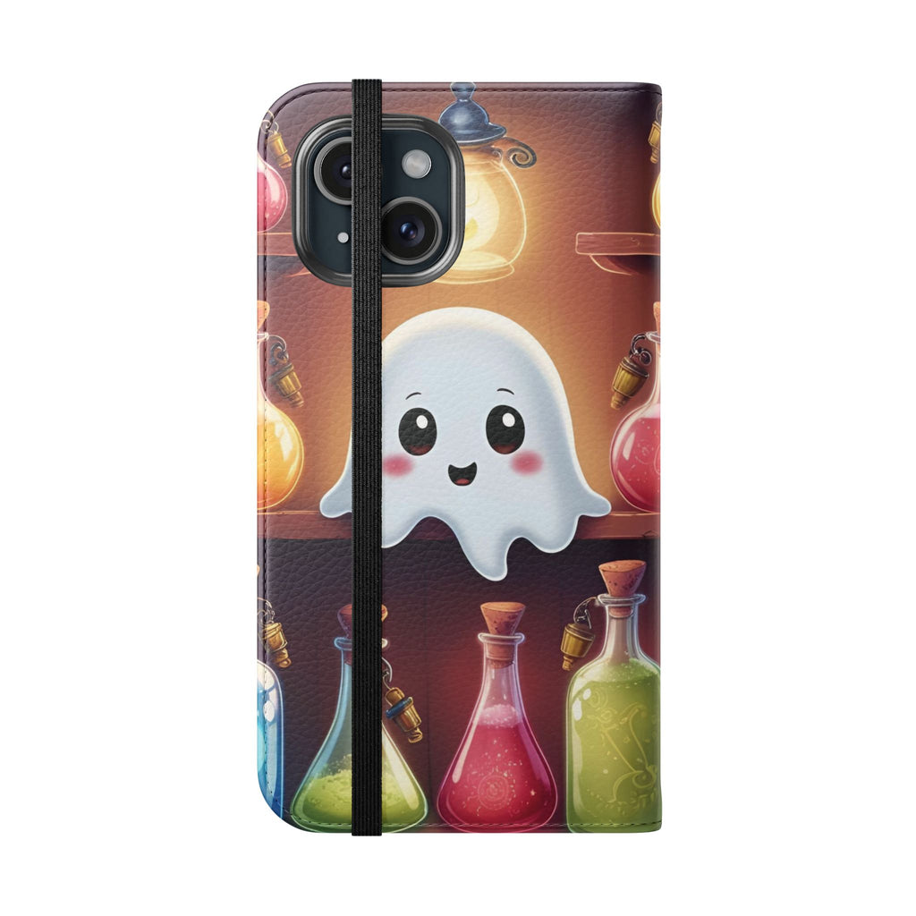 Apothecary Ghost Flip Wallet Case - Spooky Halloween Phone Case - Gothic Ghost Smartphone Case -  Ghost on a Shelf Wallet Case