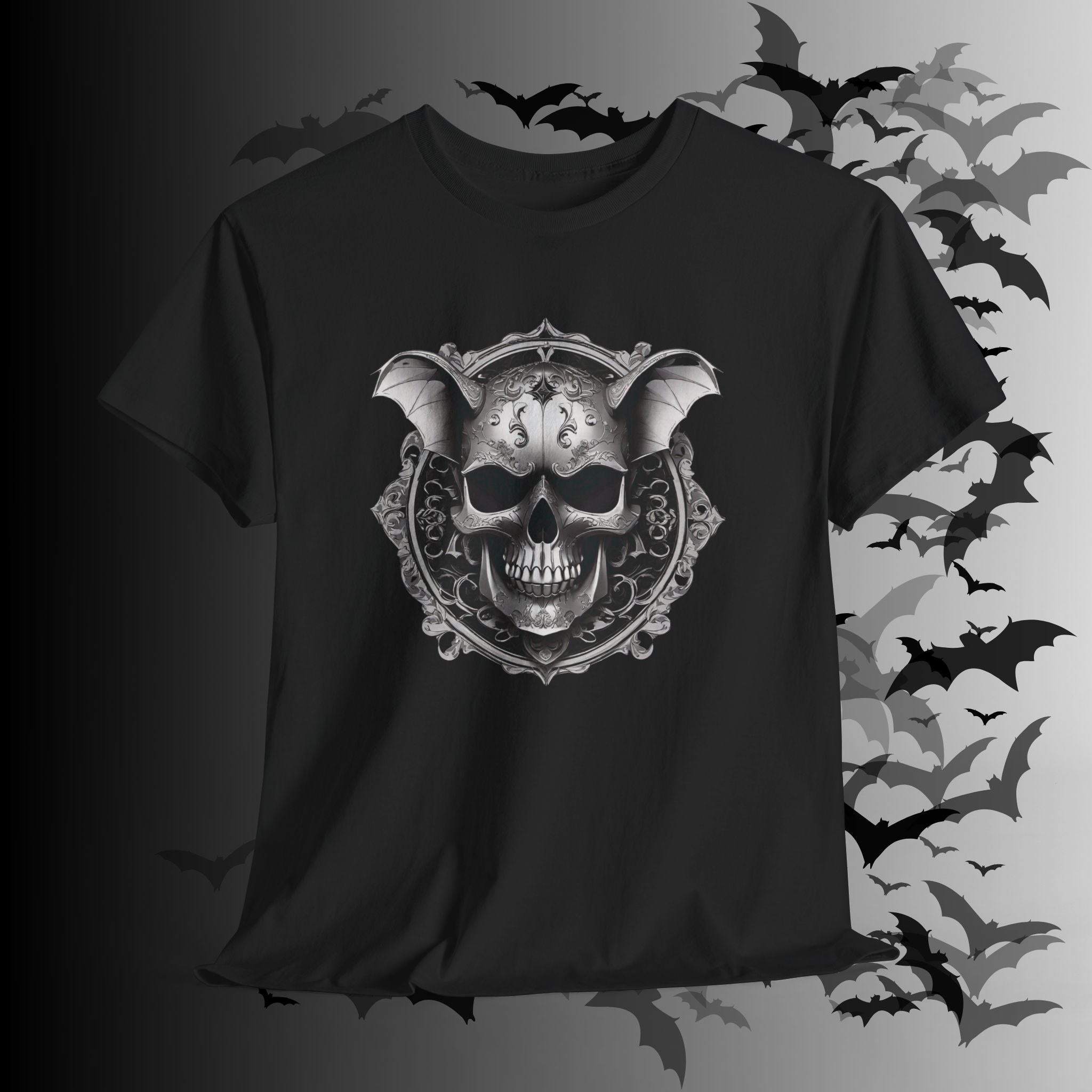 Gothic Bat Skull Crest T-Shirt — Dark Academia Graphic Tee