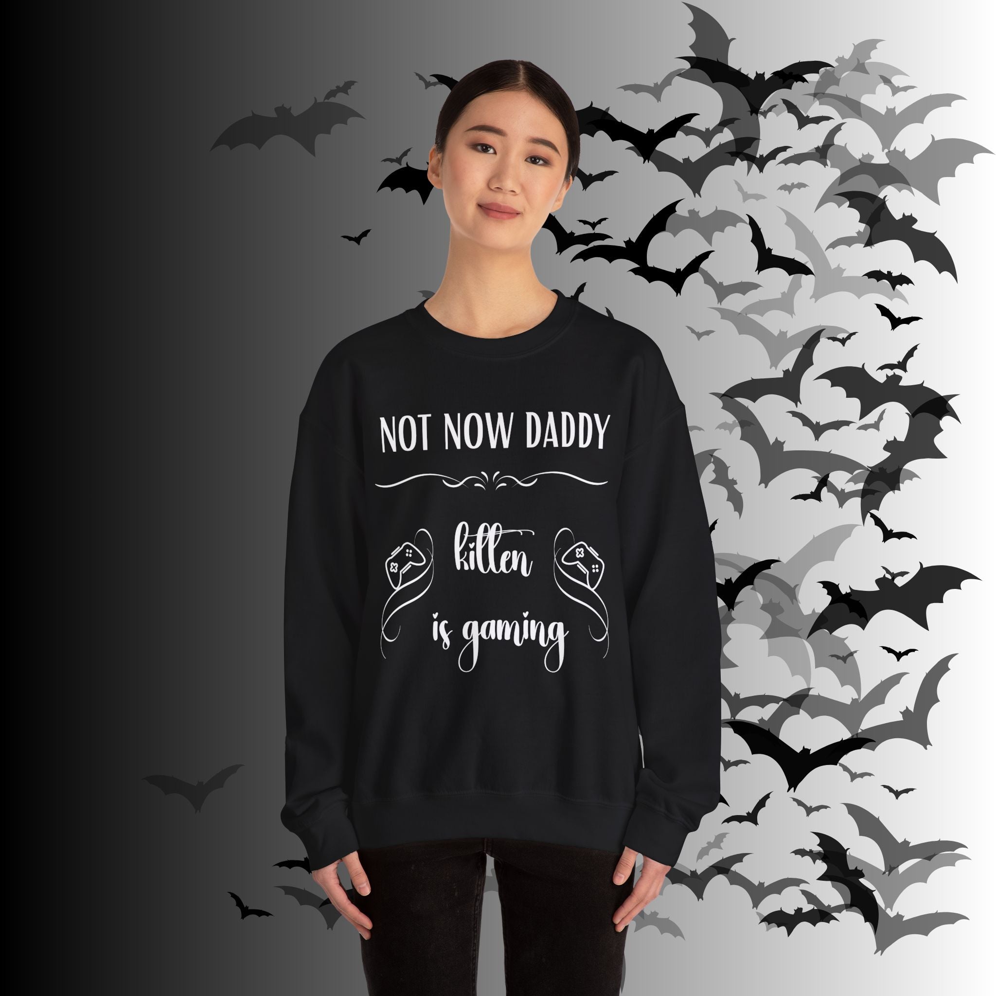 Not Now Daddy Kitten Is Gaming Crewneck Sweatshirt — Funny Gamer Sweater
