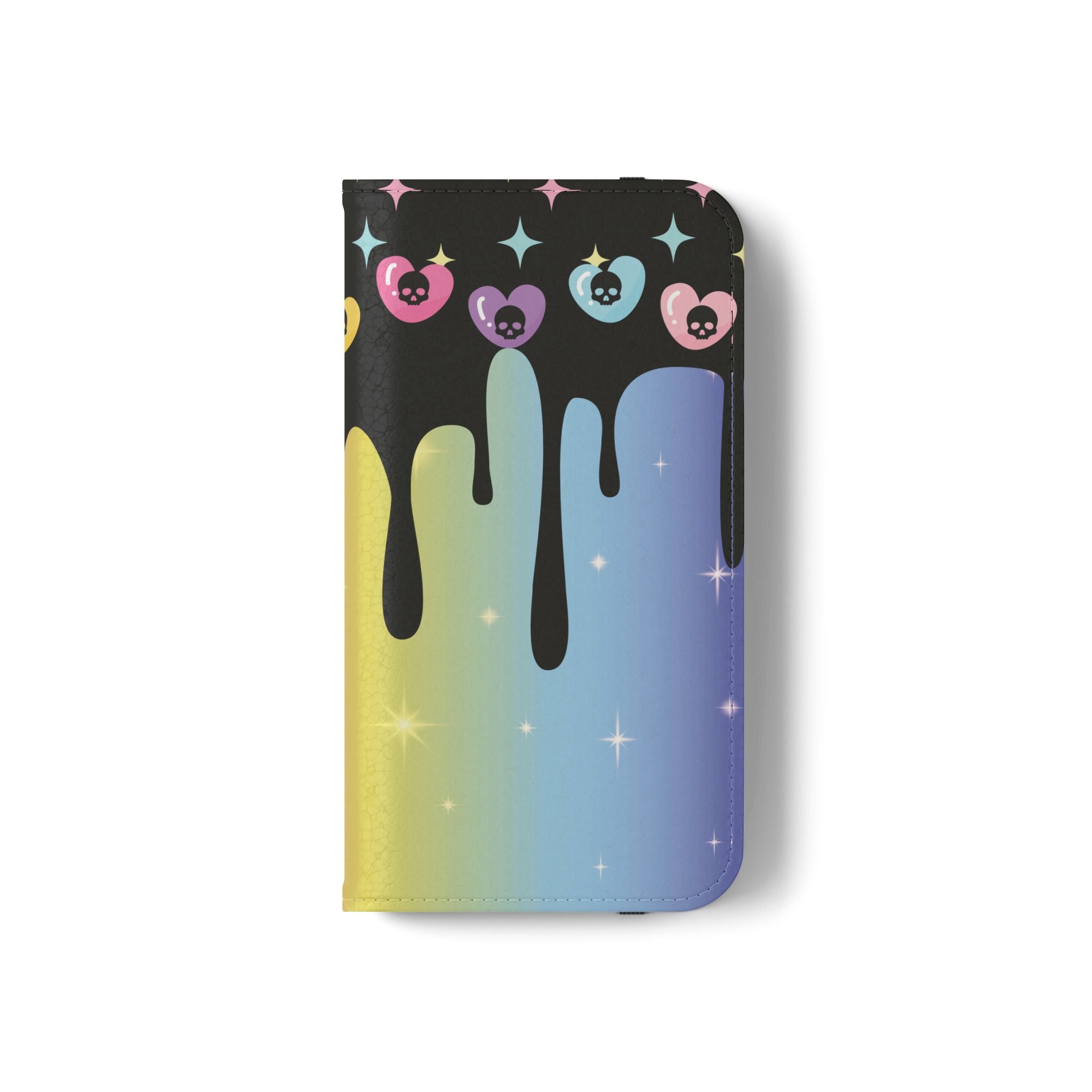 Pastel Goth Drippy Rainbow Skulls Flip Wallet Phone Case - Wallet Case for Samsung and iPhone - Gothic Style Wallet Phone Cases