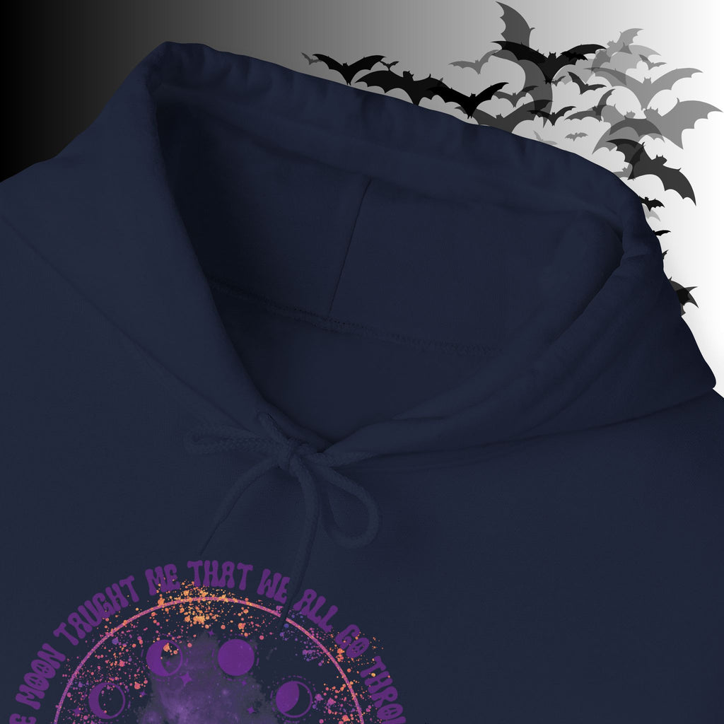 The Moon Taught Me We All Go Through Phases Hoodie — Witchy Moon Phase Pullover