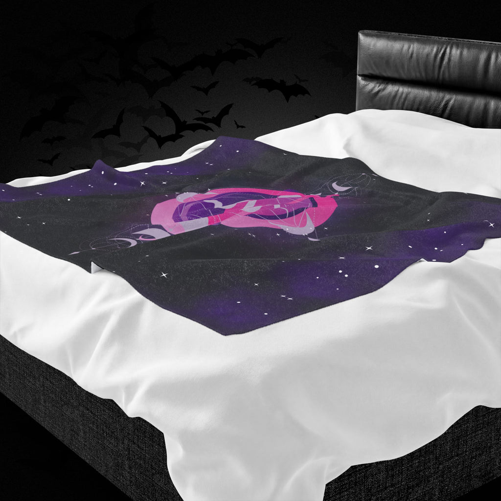 Pastel Goth Celestial Snake Moon Phase Throw Blanket — Pink & Purple Witchy Decor