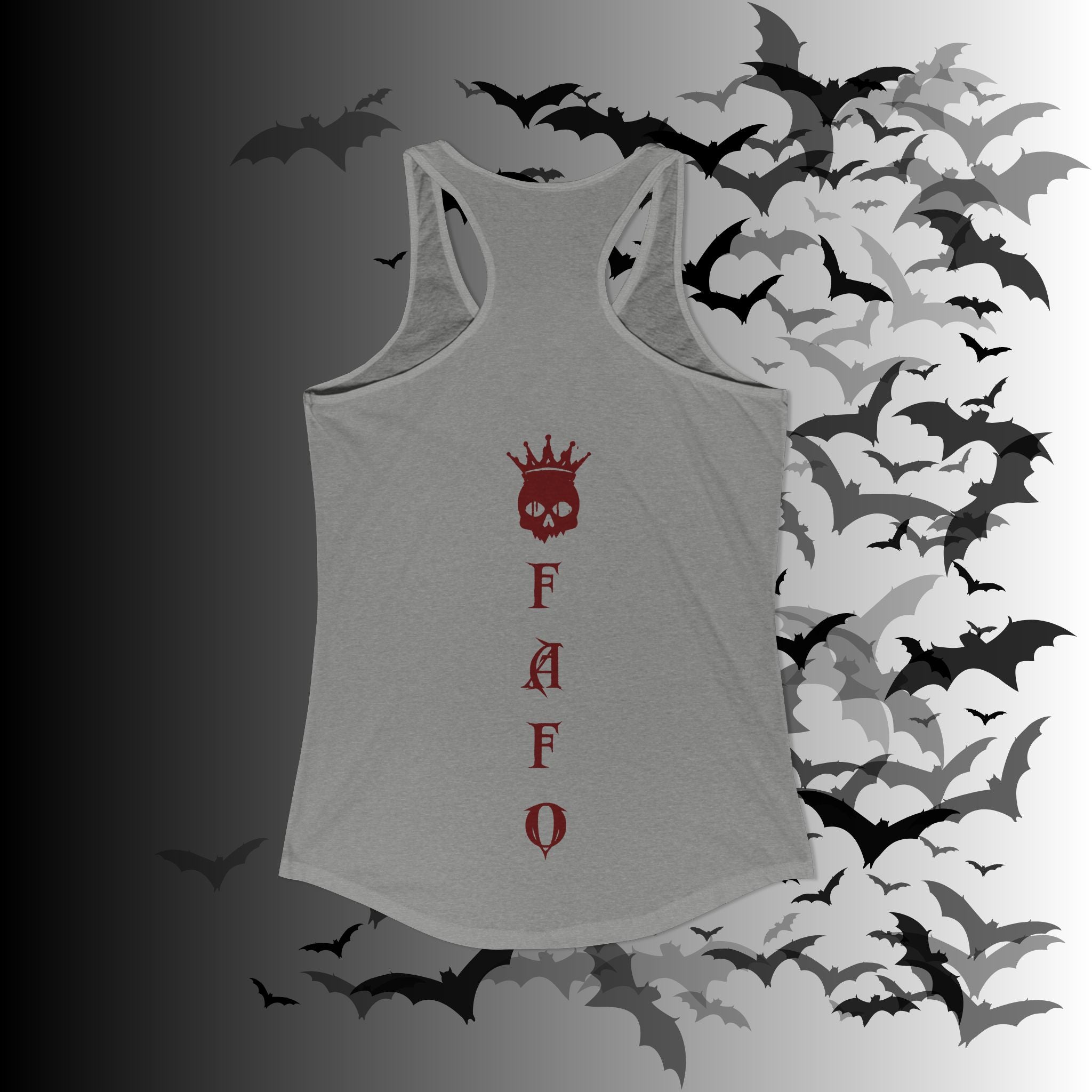 "FAFO" I Identify As A Threat Racerback Tank Top — Gothic Humor Front & Back