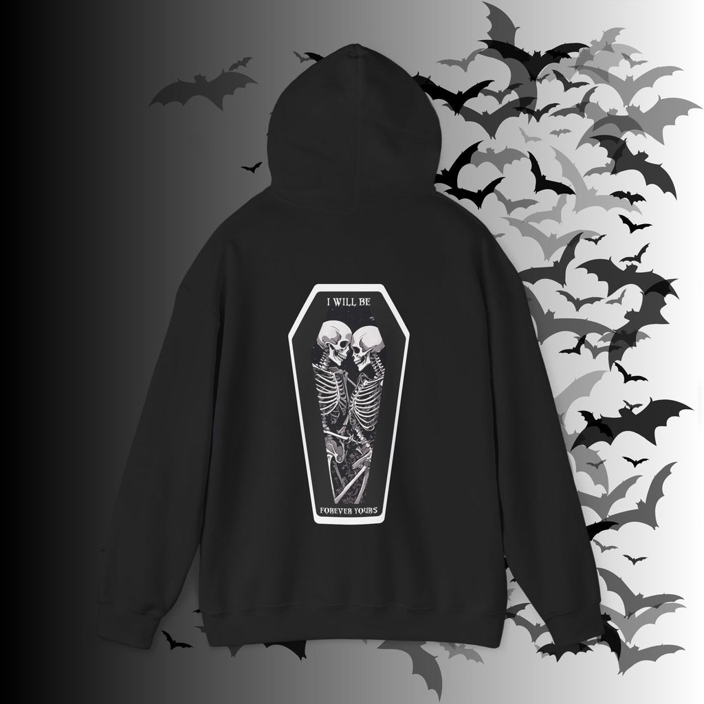 Gothic Skeleton "Forever Yours" Couples Hoodie — Dark Romance Front & Back Print