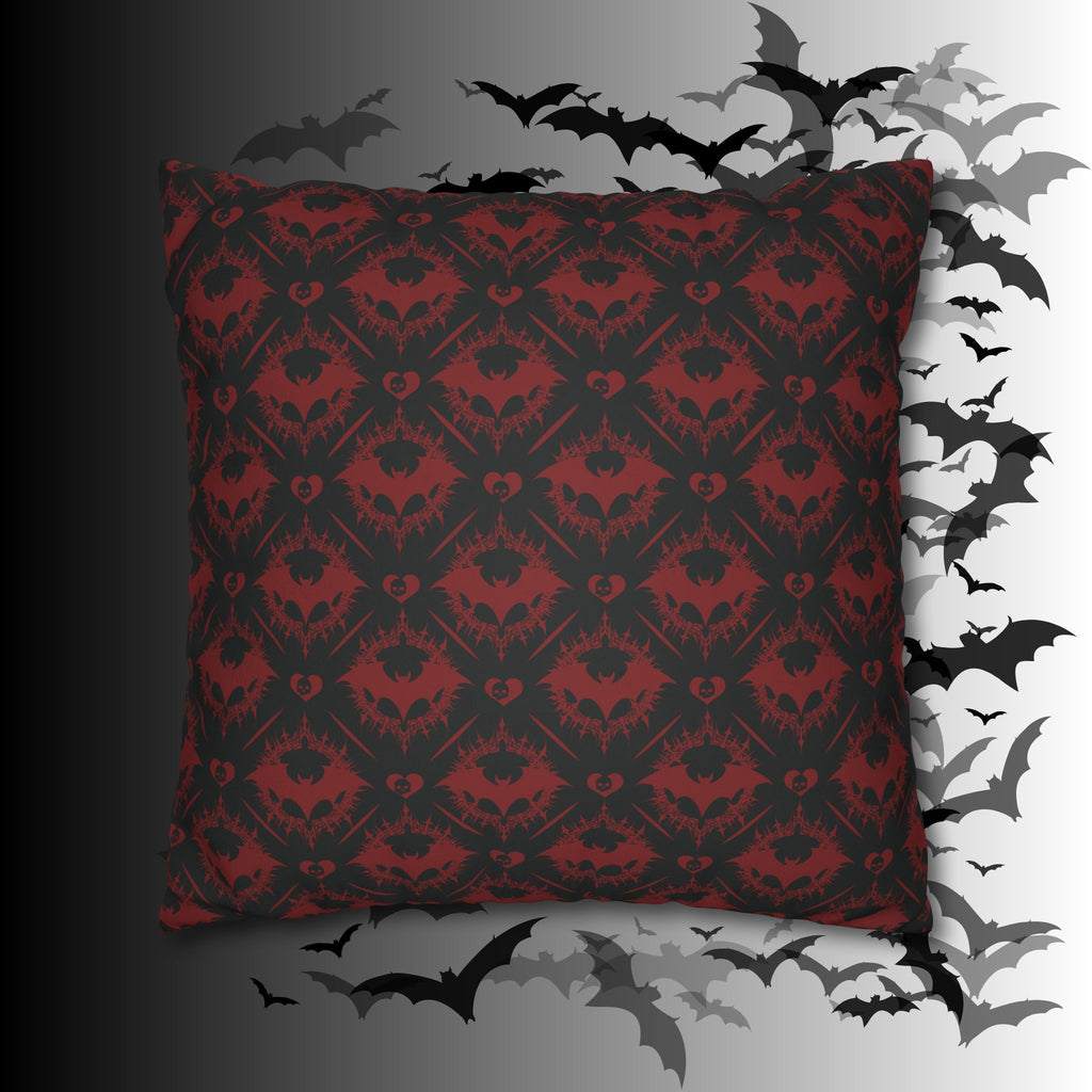 Gothic Bat Diamond Pattern Throw Pillow — Midnight Black Dark Home Decor