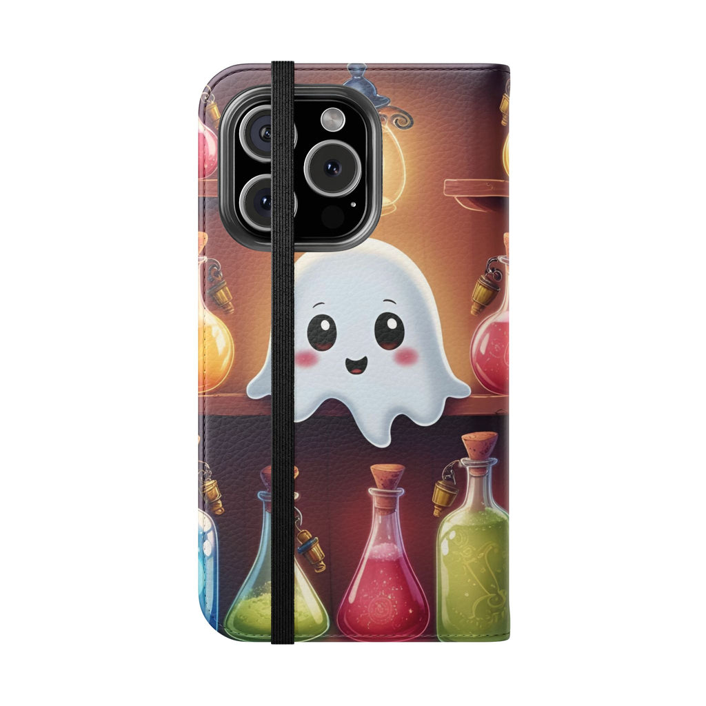 Apothecary Ghost Flip Wallet Case - Spooky Halloween Phone Case - Gothic Ghost Smartphone Case -  Ghost on a Shelf Wallet Case