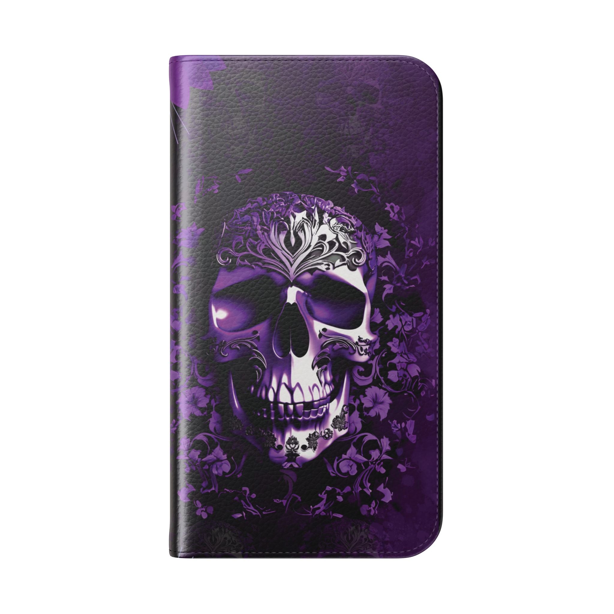 Purple Pastel Goth Skull Flip Wallet Phone Case - Skull Wallet Case for Samsung iPhone - Gothic Style Skull Wallet Phone Cases