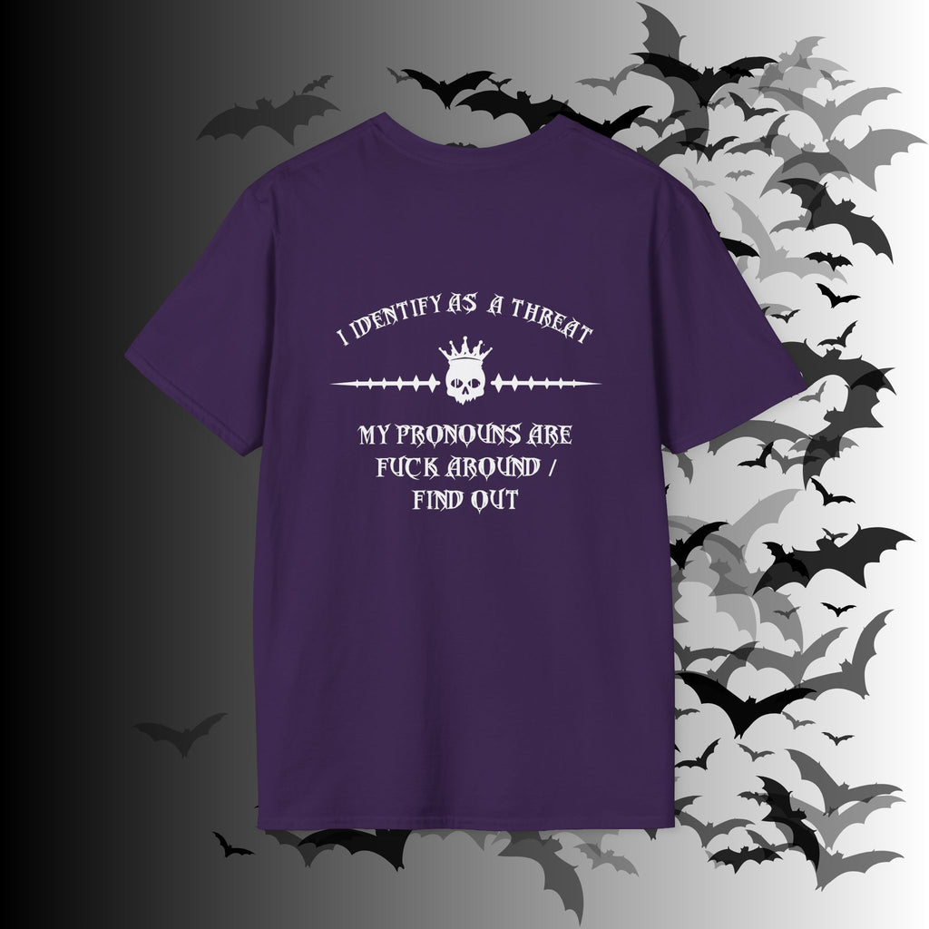 "FAFO" I Identify As A Threat T-Shirt — White Print Front & Back Gothic Tee