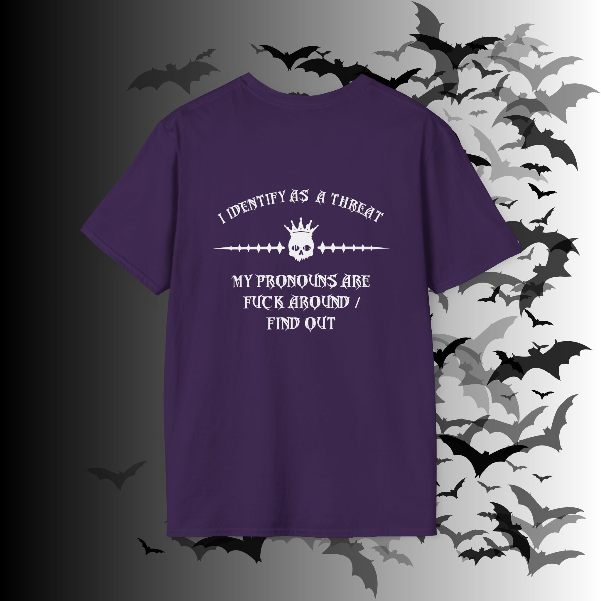 "FAFO" I Identify As A Threat T-Shirt — White Print Front & Back Gothic Tee