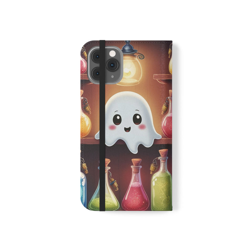 Apothecary Ghost Flip Wallet Case - Spooky Halloween Phone Case - Gothic Ghost Smartphone Case -  Ghost on a Shelf Wallet Case