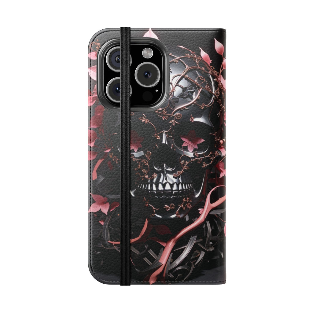 Pink Pastel Goth Skull Flip Wallet Phone Case - Skull Wallet Case for Samsung iPhone - Gothic Style Skull Wallet Phone Cases