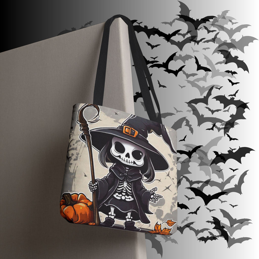 Skeleton Witch Halloween Tote Bag — Spooky Chibi Witch Print