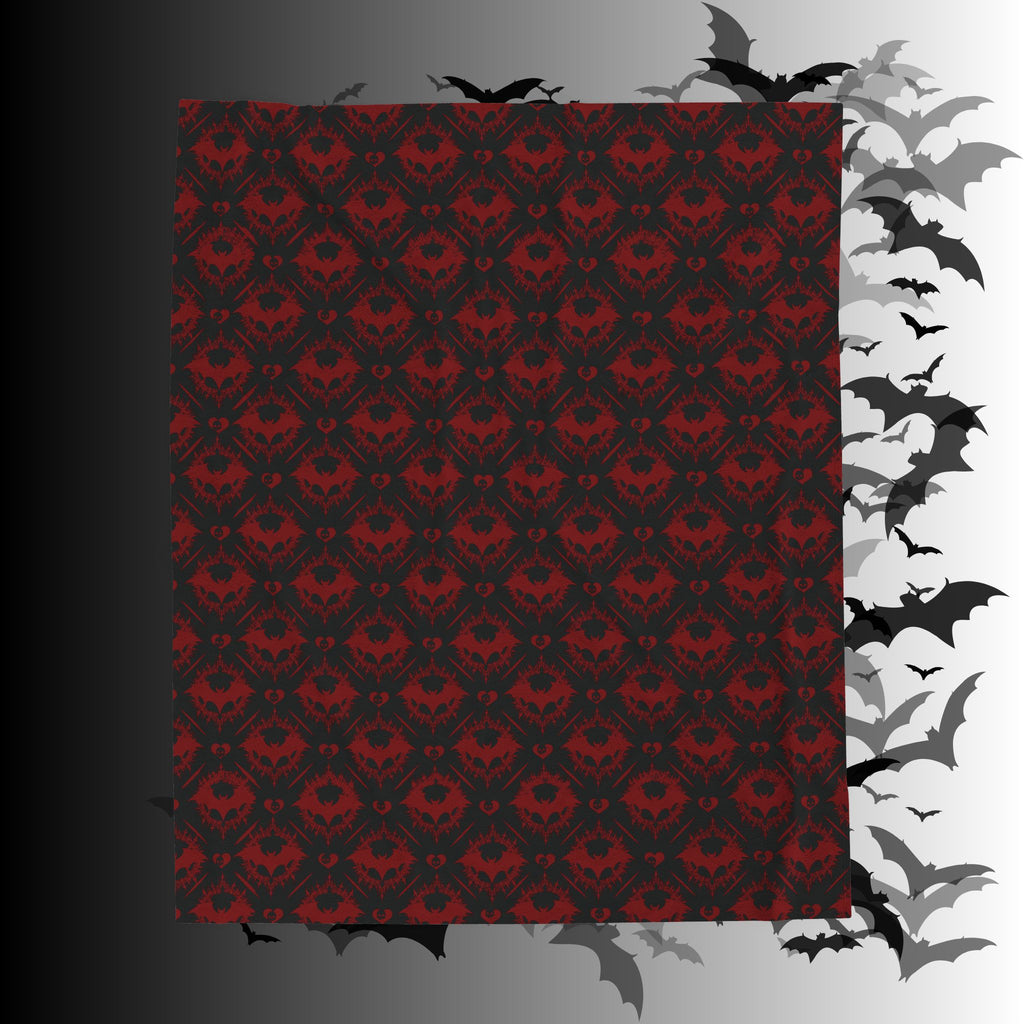 Gothic Bat & Skull Heart Throw Blanket — Dark Romance Home Decor